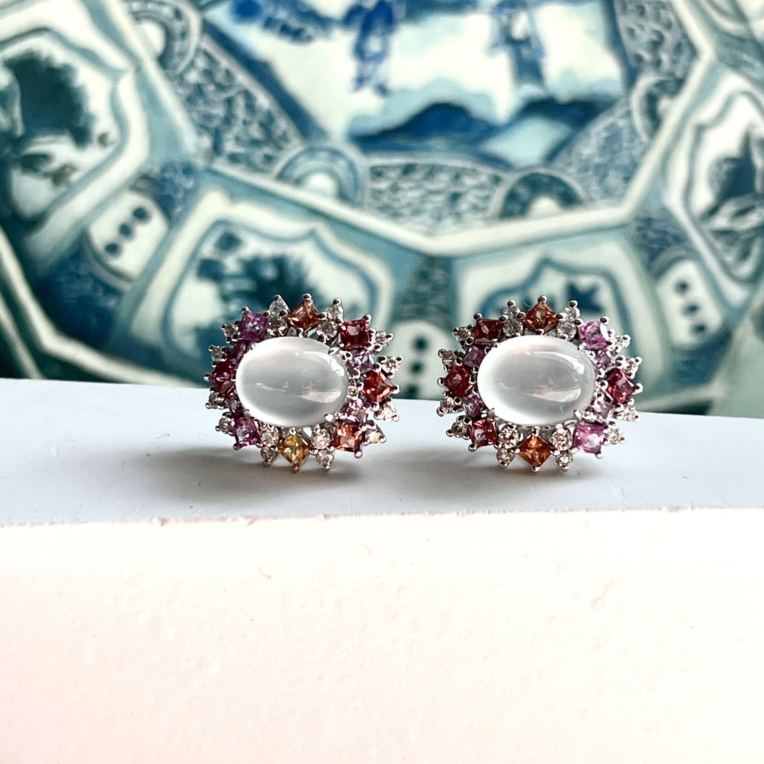 18K Icy Colorless Jade Ear Studs (PJA00563)