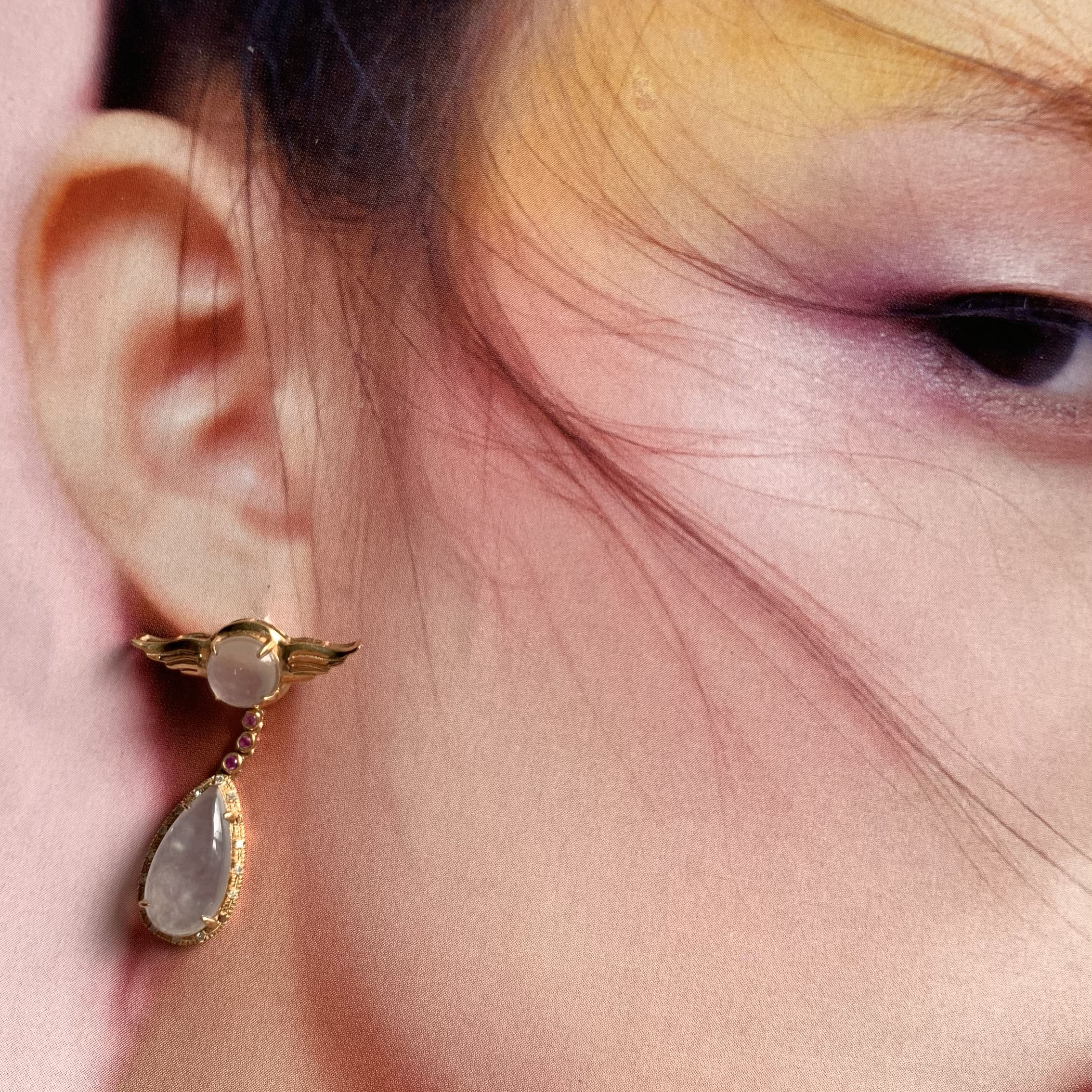 18K Rose Gold Angel Wings Jade Earrings (PJA00476)
