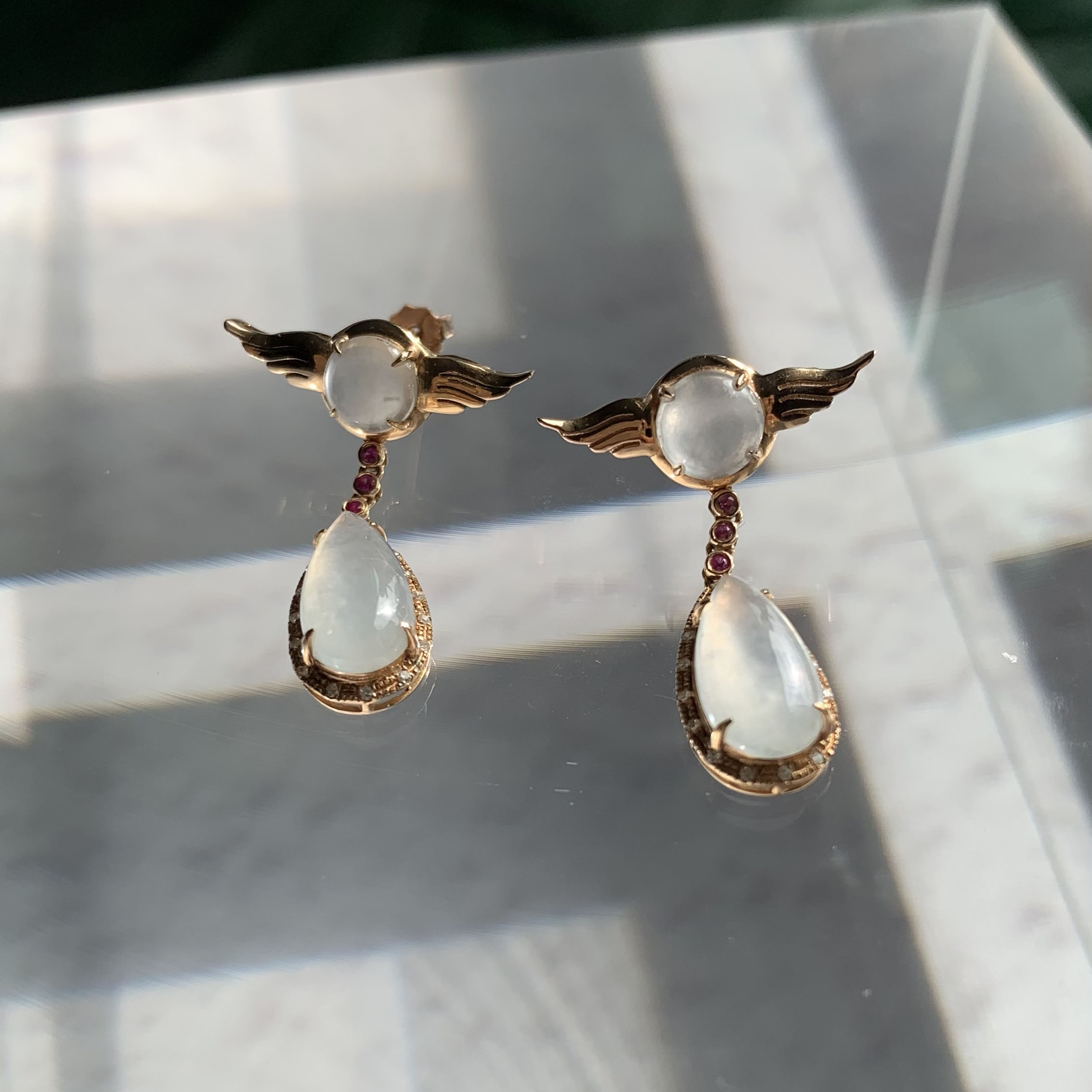18K Rose Gold Angel Wings Jade Earrings (PJA00476)