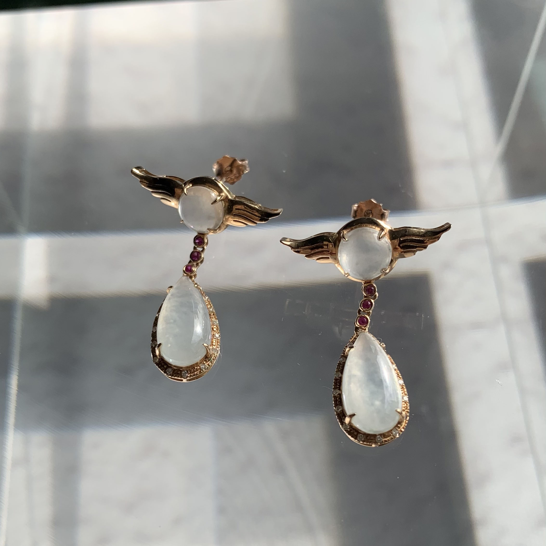 18K Rose Gold Angel Wings Jade Earrings (PJA00476)