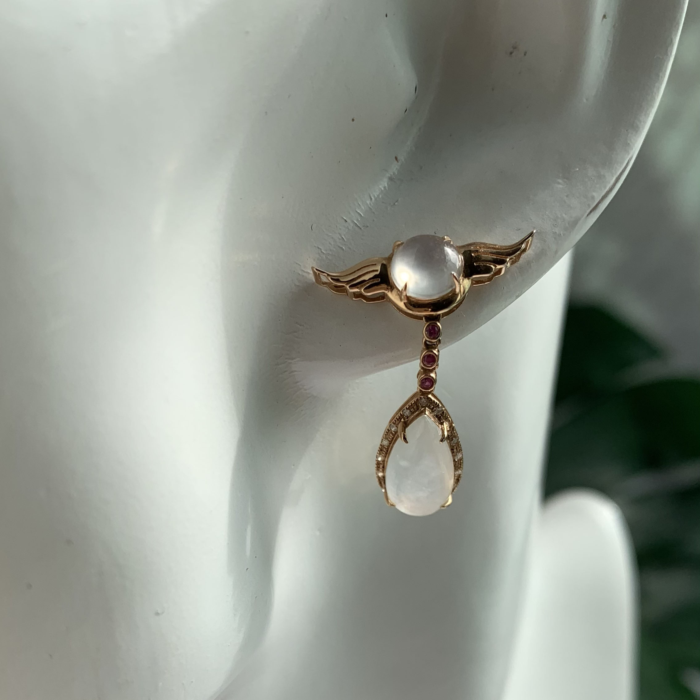 18K Rose Gold Angel Wings Jade Earrings (PJA00476)