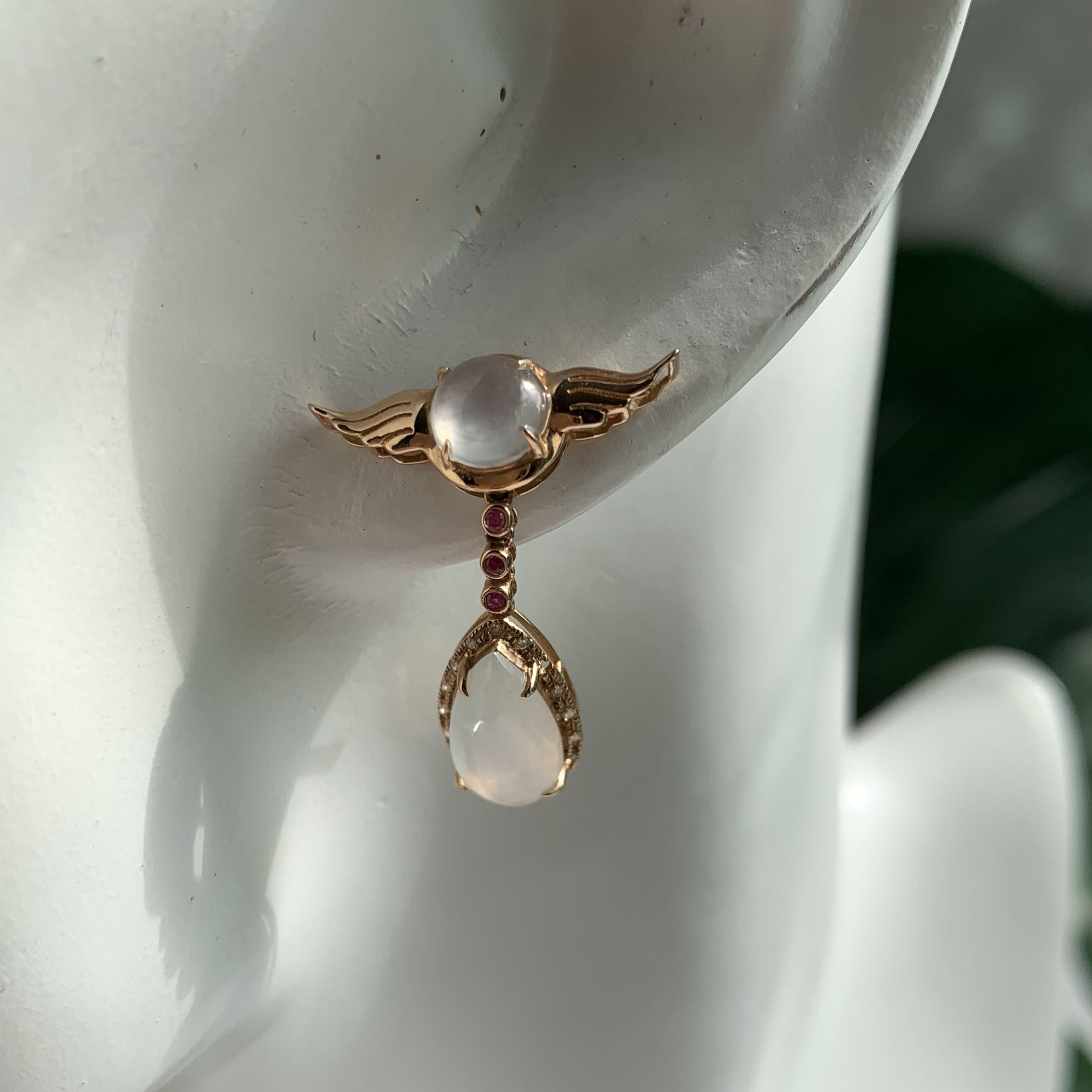 18K Rose Gold Angel Wings Jade Earrings (PJA00476)