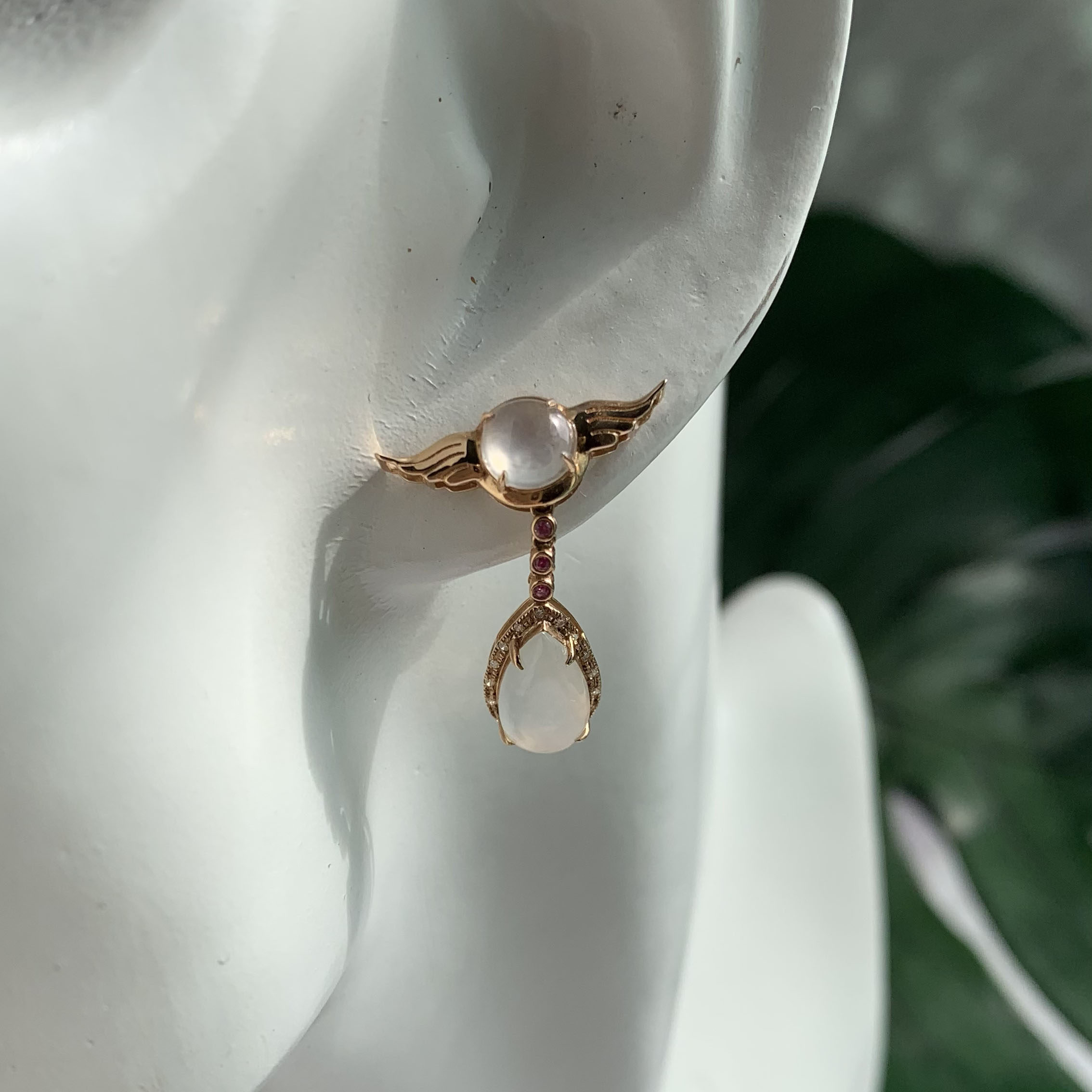 18K Rose Gold Angel Wings Jade Earrings (PJA00476)