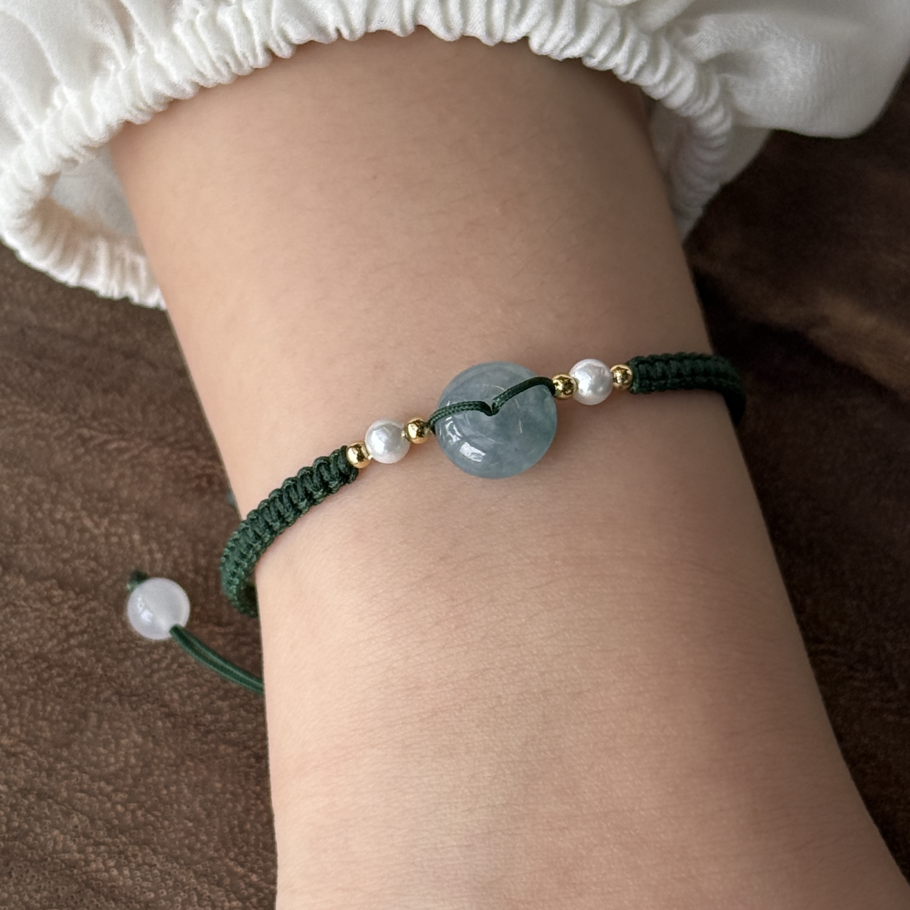 Blue Water Safety Coin Jade Bracelet (PJA00715A)