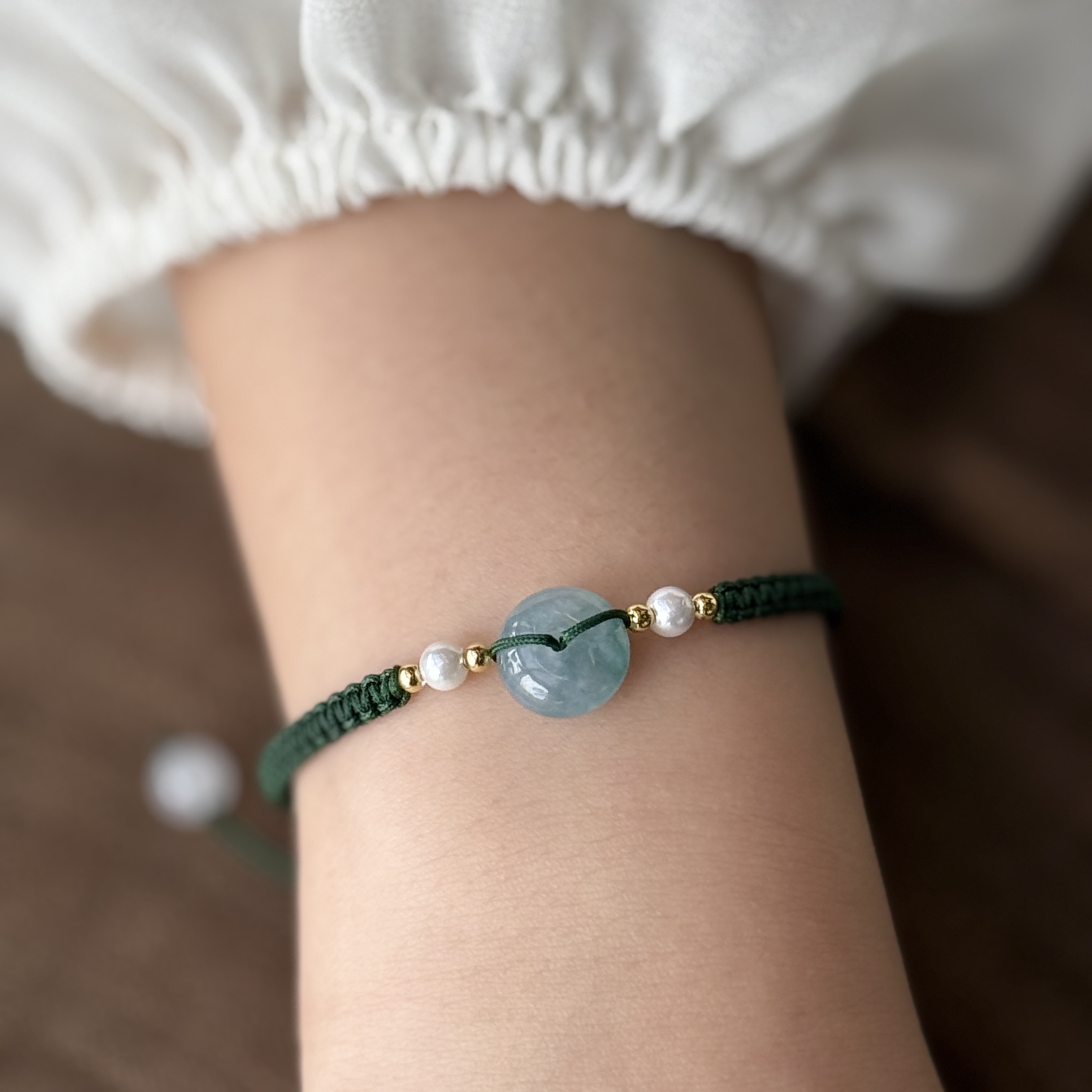 Blue Water Safety Coin Jade Bracelet (PJA00715A)