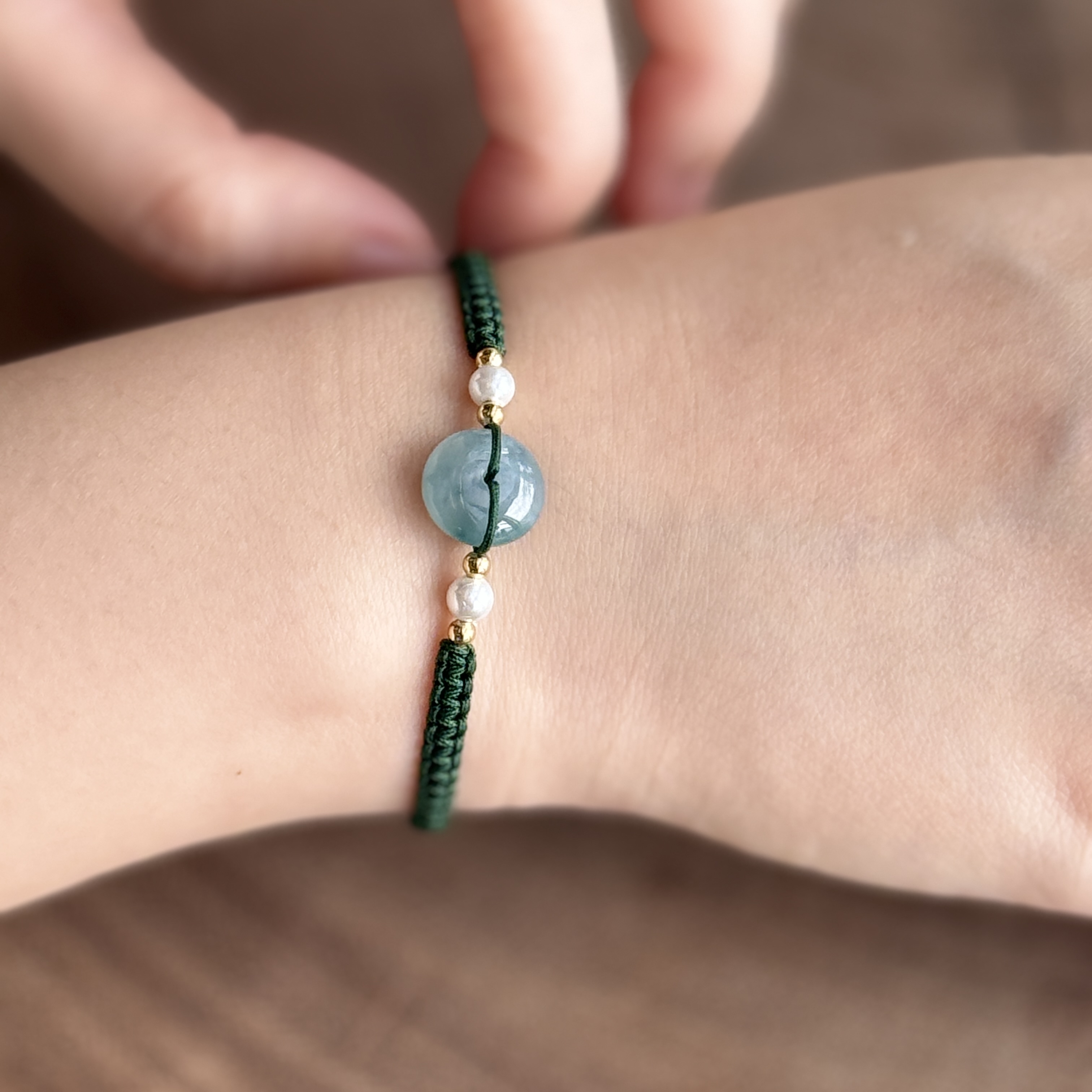 Blue Water Safety Coin Jade Bracelet (PJA00715A)