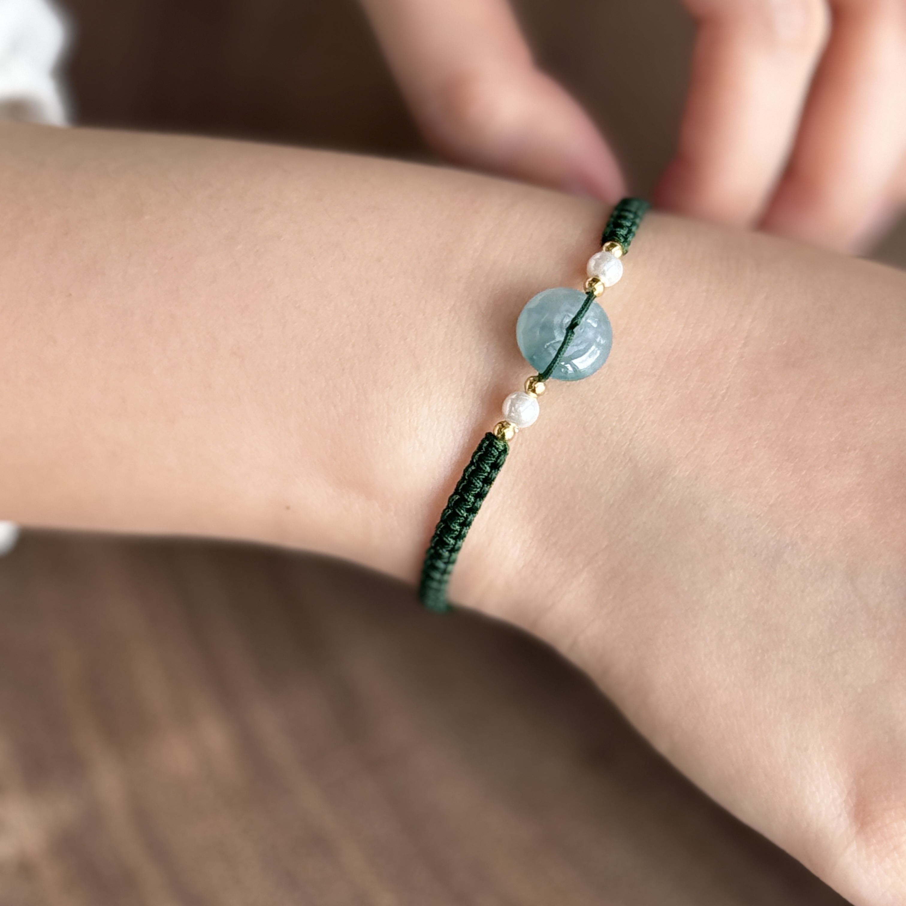 Blue Water Safety Coin Jade Bracelet (PJA00715A)