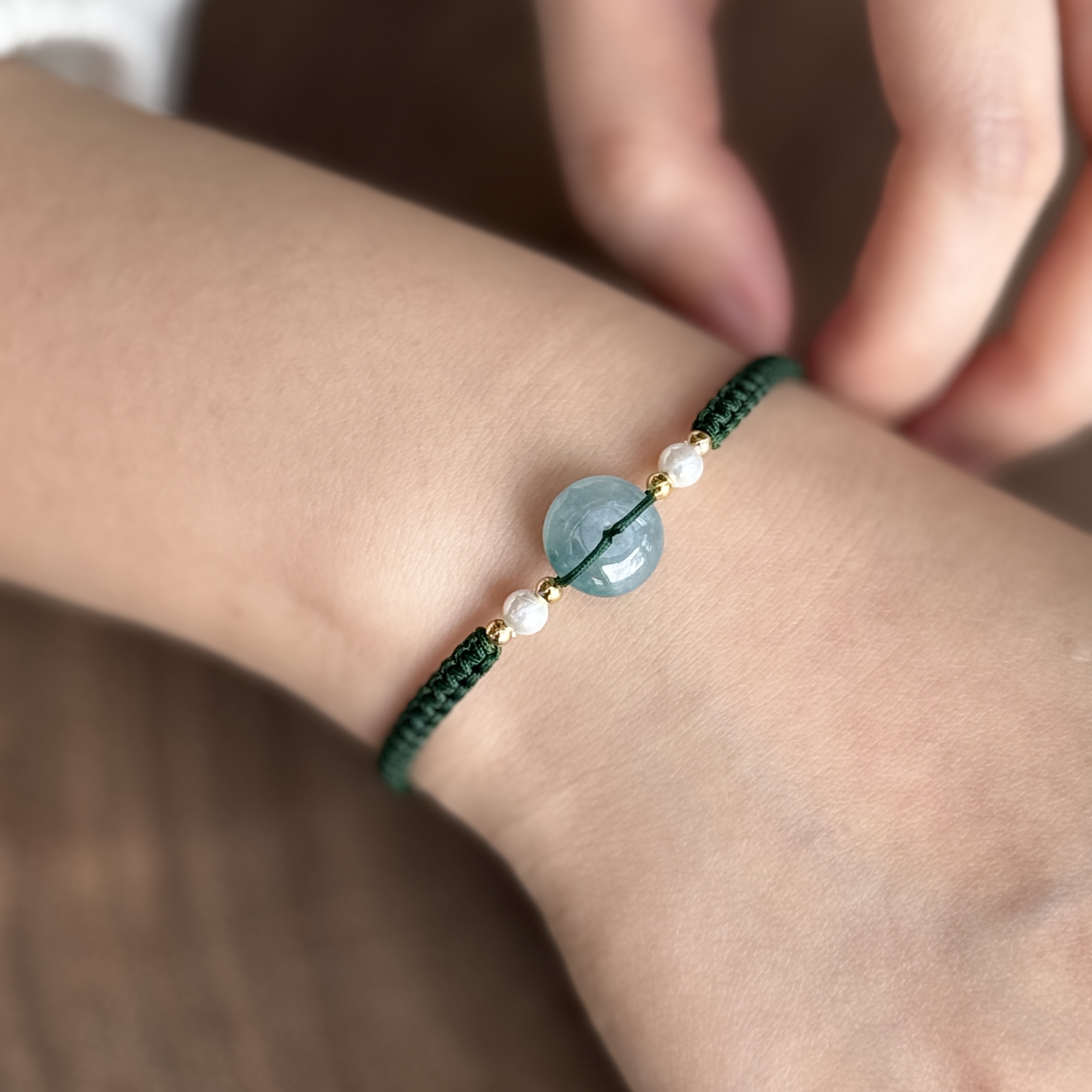 Blue Water Safety Coin Jade Bracelet (PJA00715A)