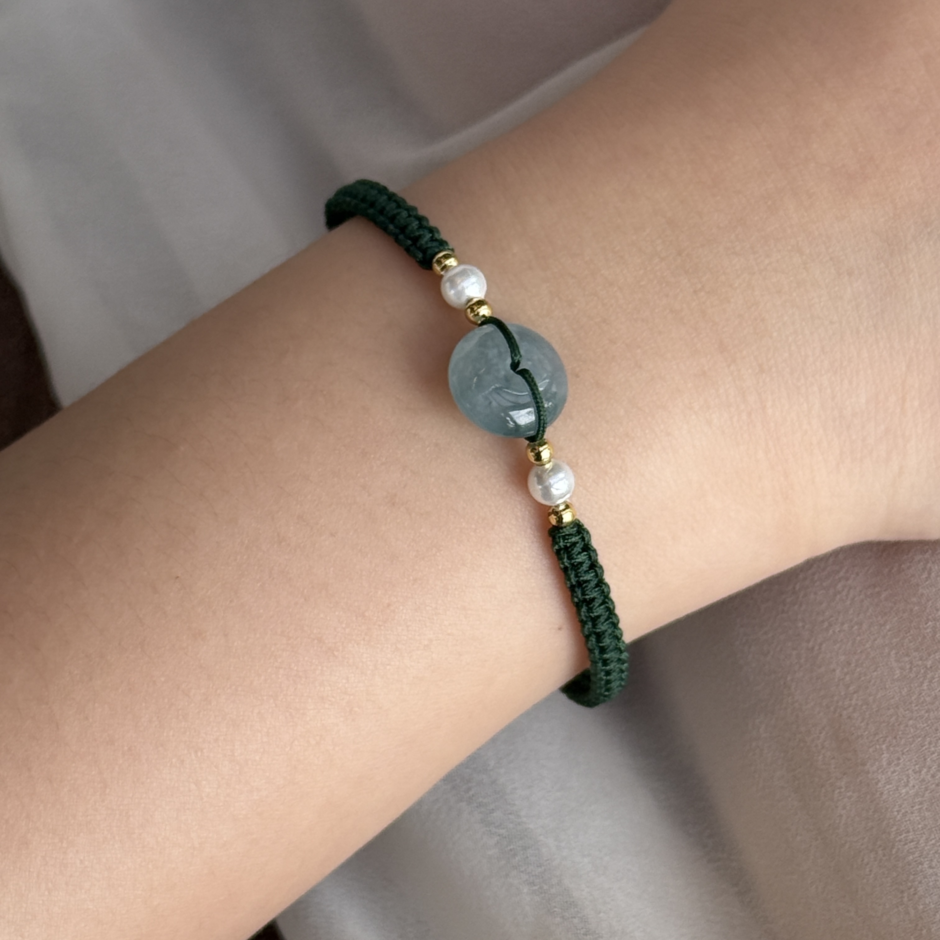 Blue Water Safety Coin Jade Bracelet (PJA00715A)