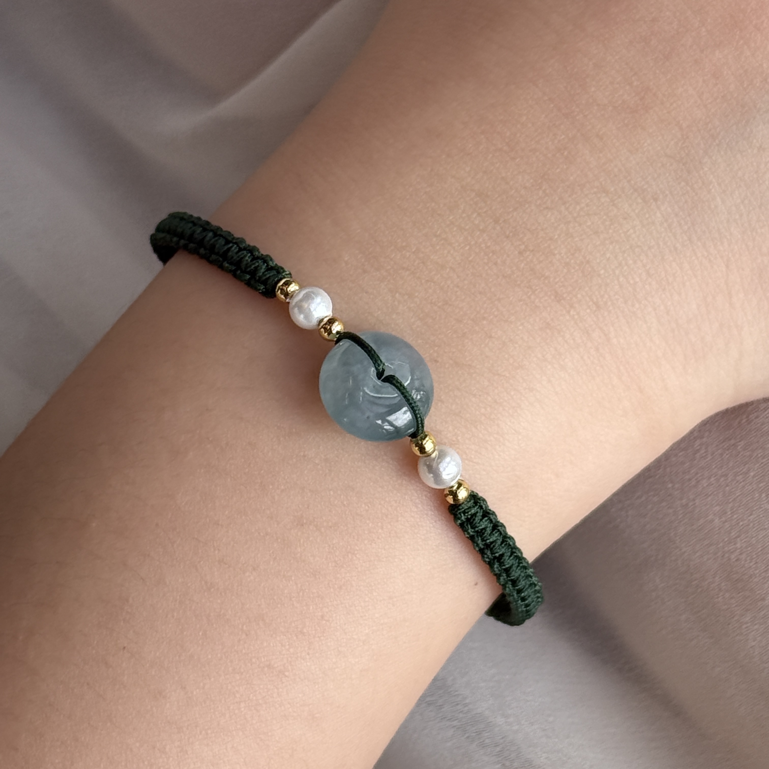 Blue Water Safety Coin Jade Bracelet (PJA00715A)