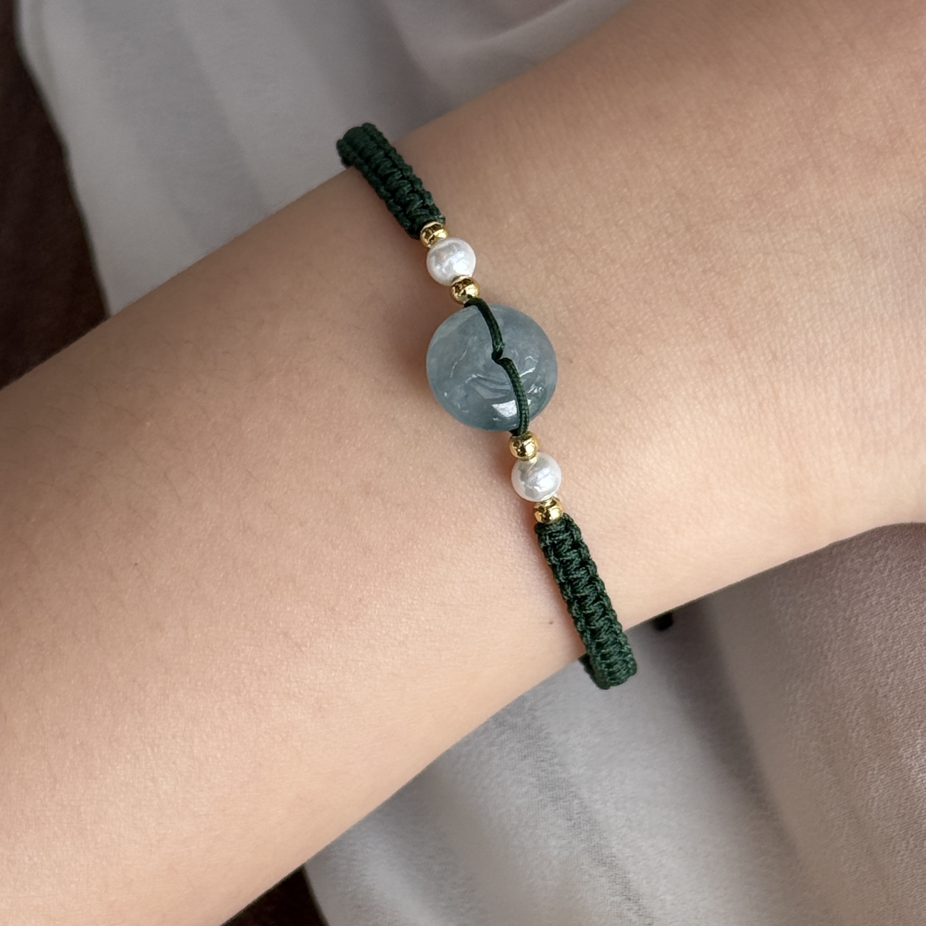 Blue Water Safety Coin Jade Bracelet (PJA00715A)