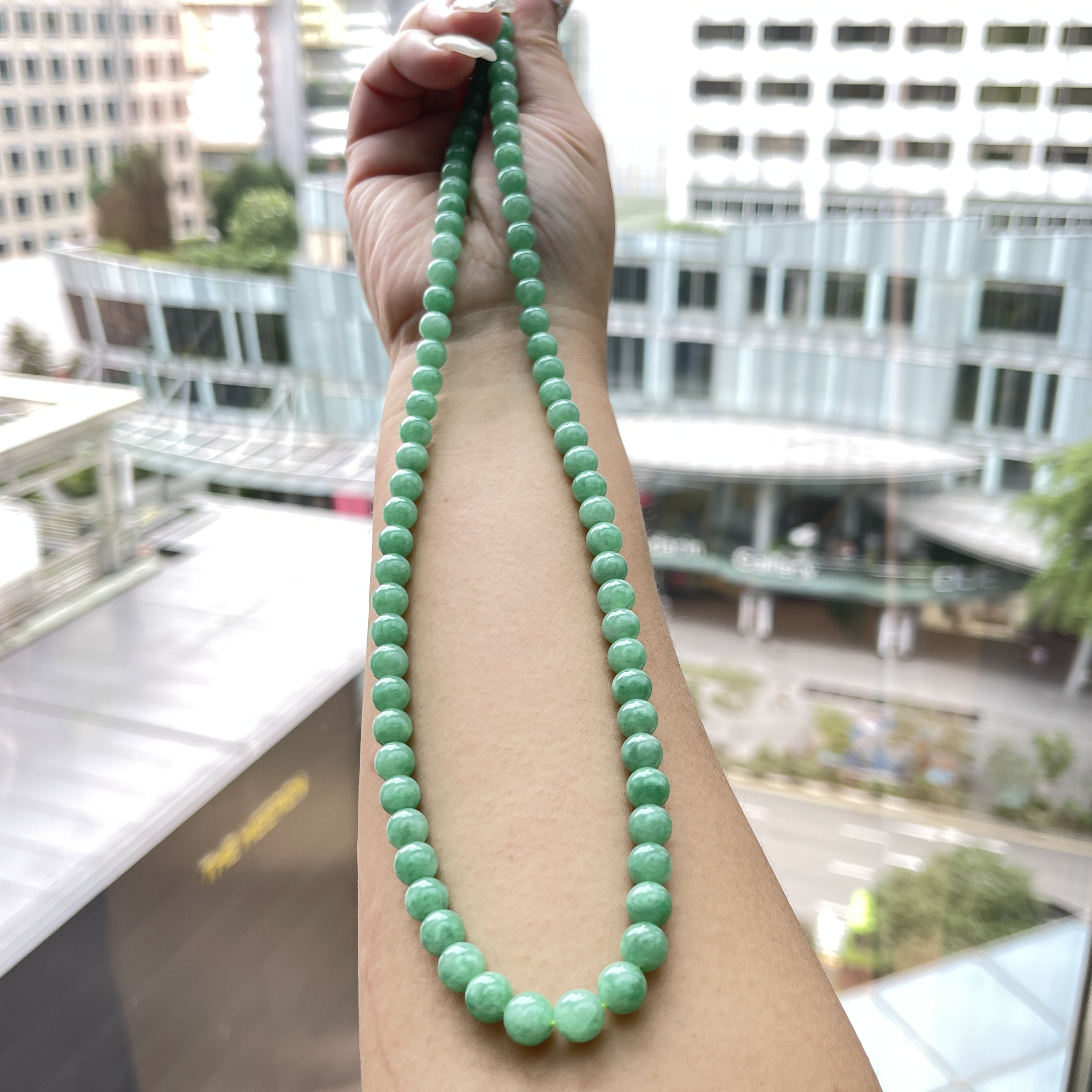 Green Jadeite Beads Necklace (PJA00312)