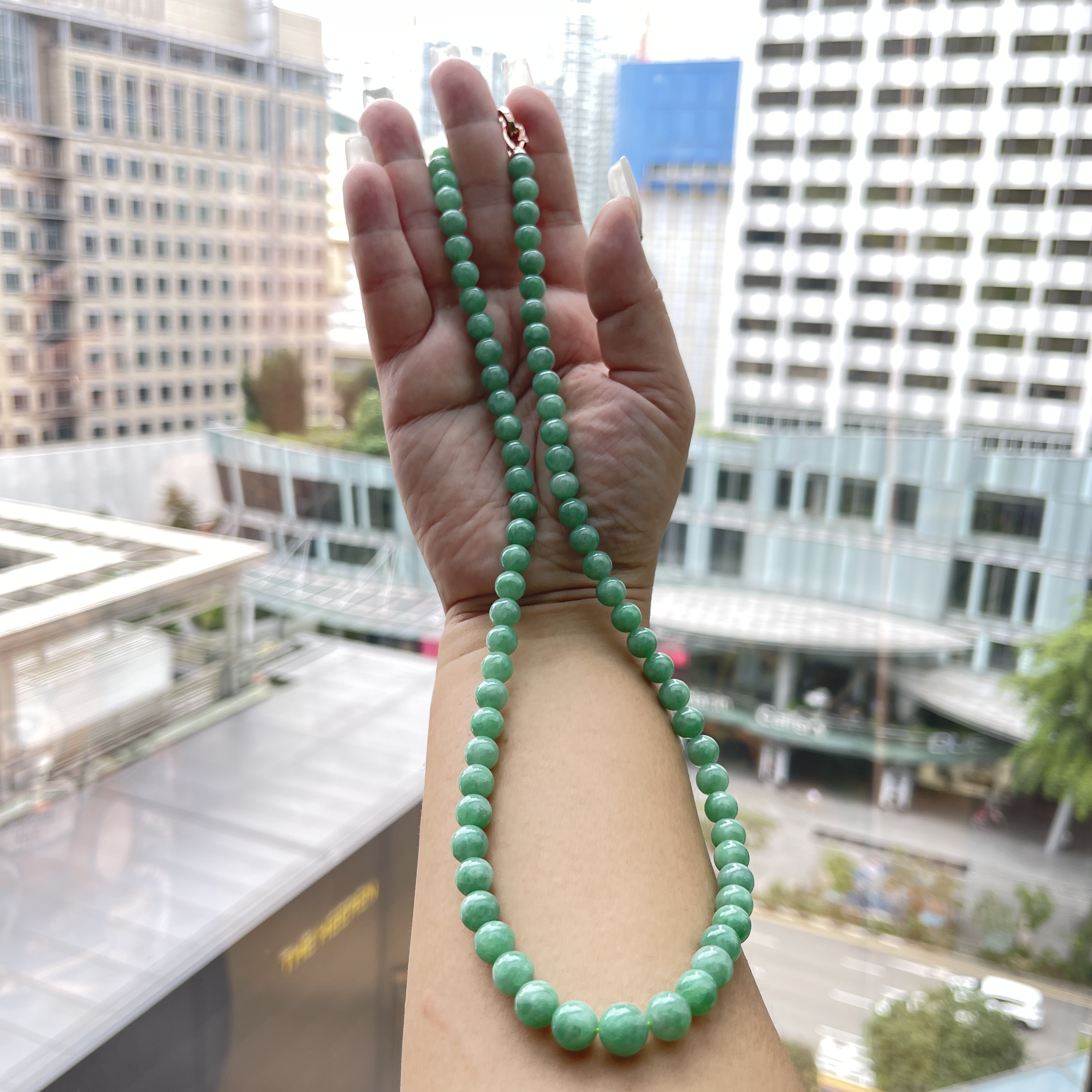 Green Jadeite Beads Necklace (PJA00312)
