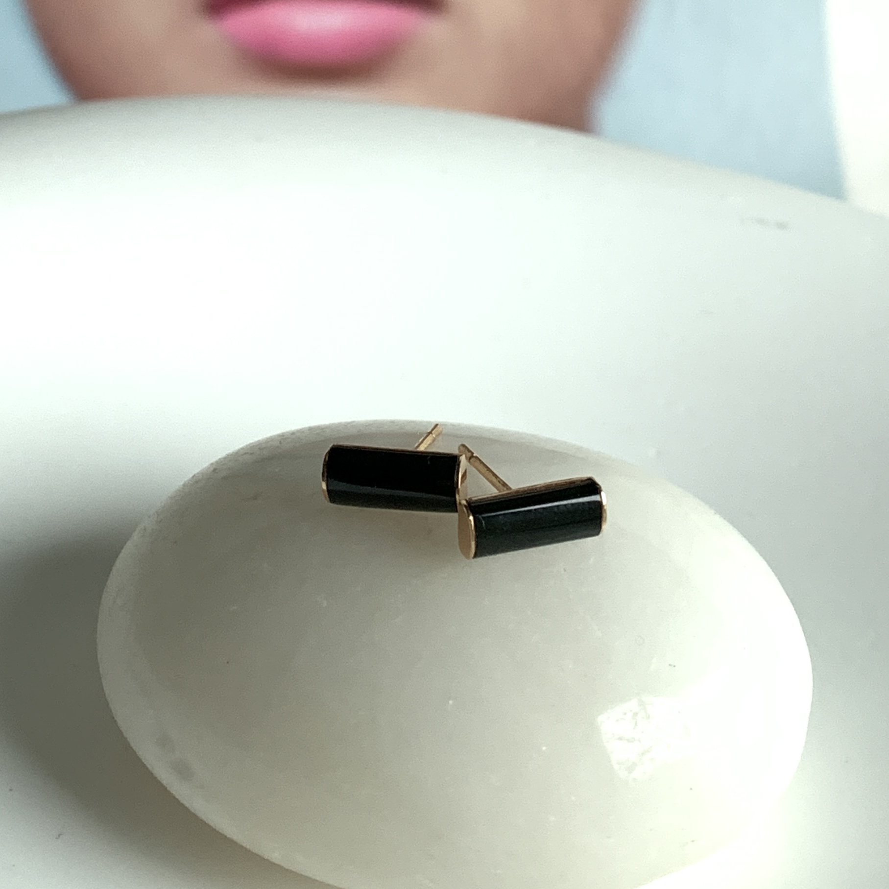 18K Rose Gold Omphacite Ear Studs (PJA00594)