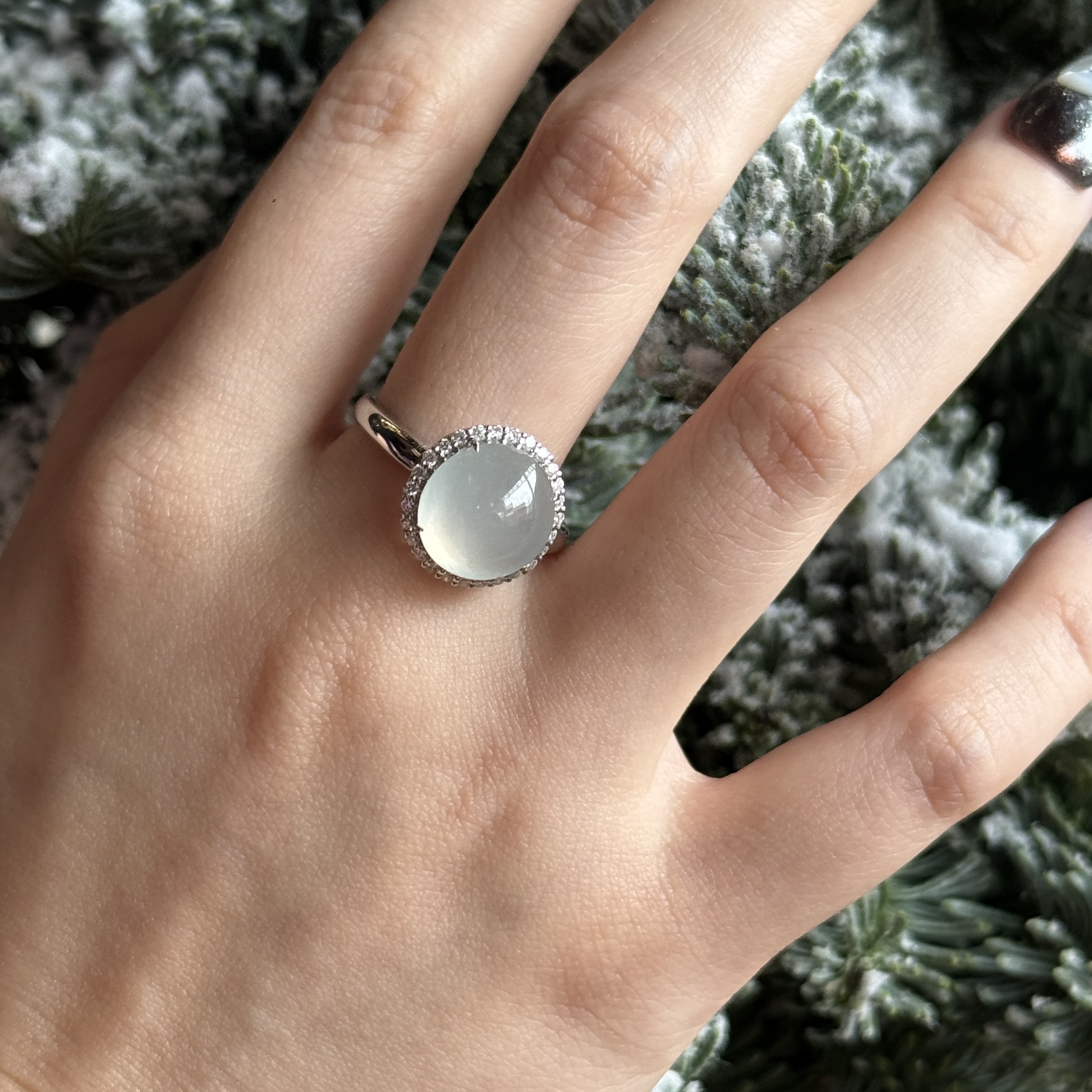 18k White Gold Icy Jade Ring (PJA00637)