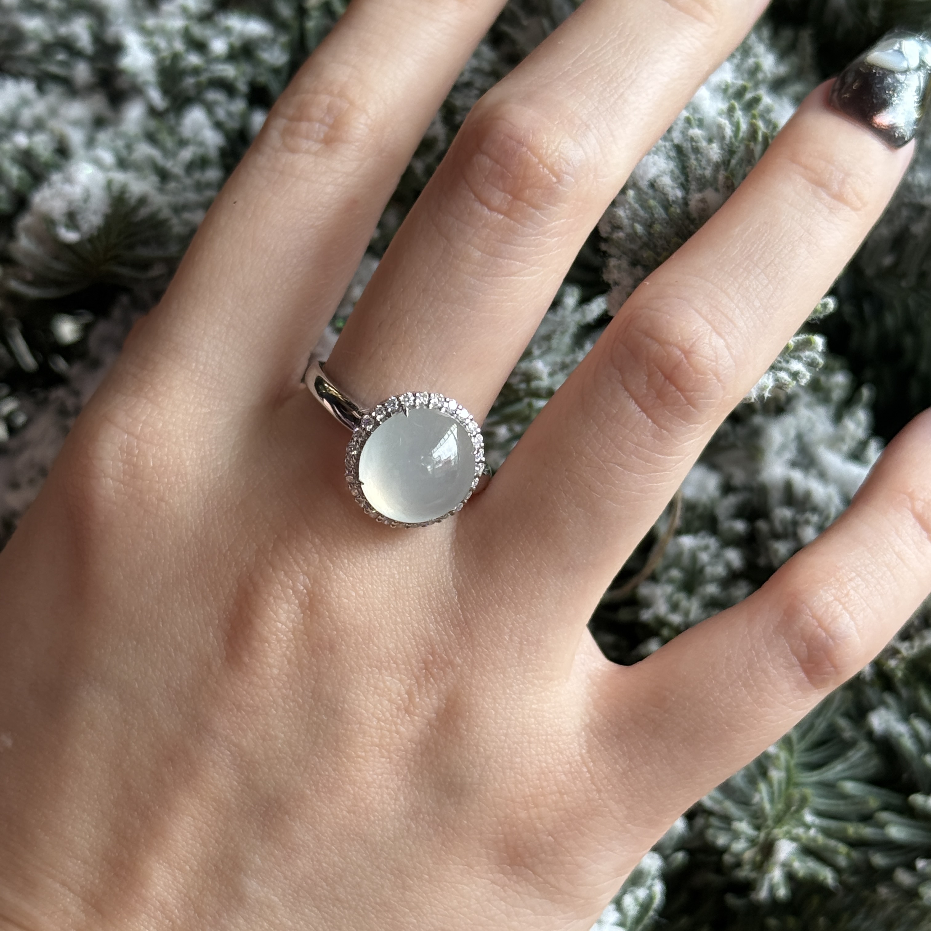 18k White Gold Icy Jade Ring (PJA00637)