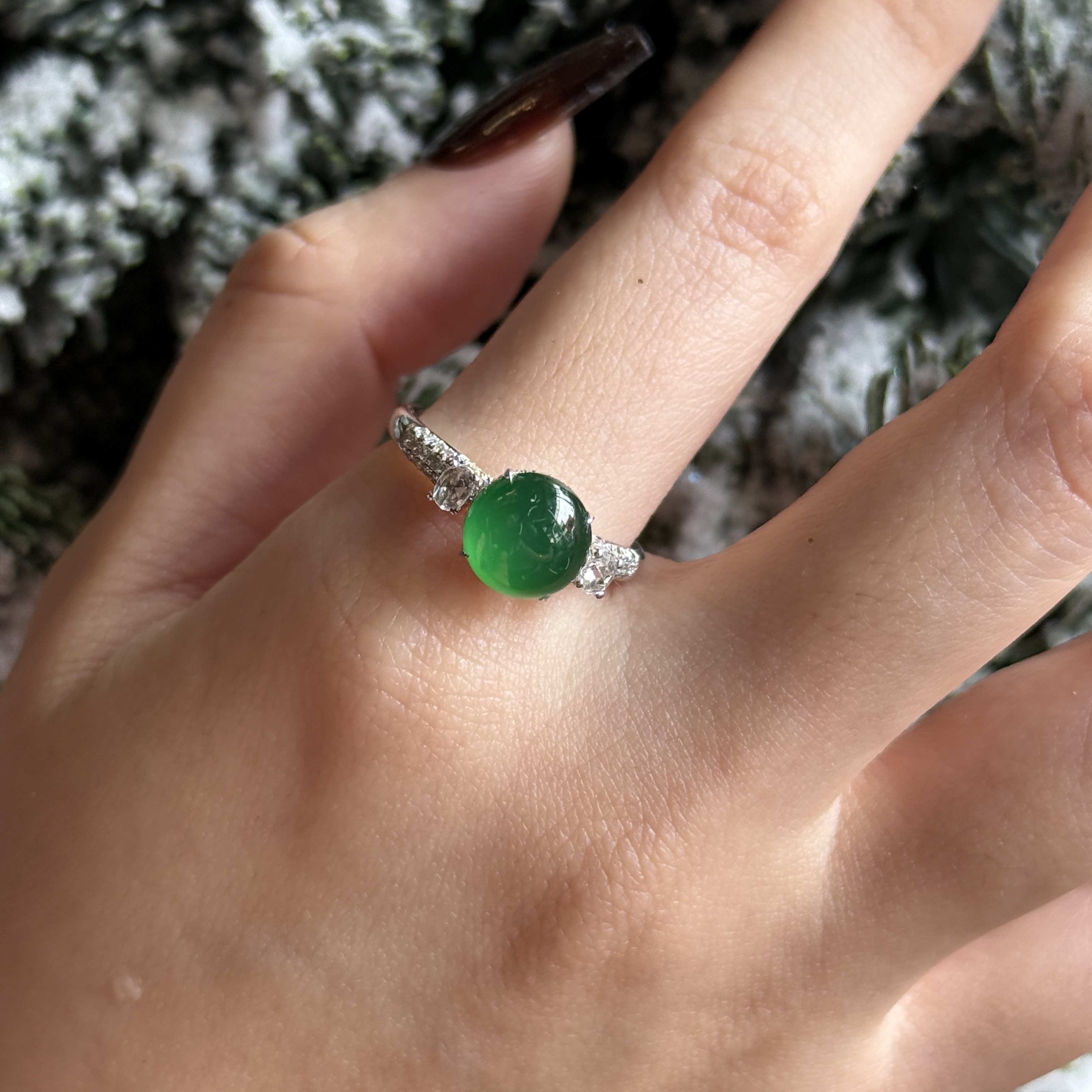 18k White Gold Green Jade Ring (PJA00641)