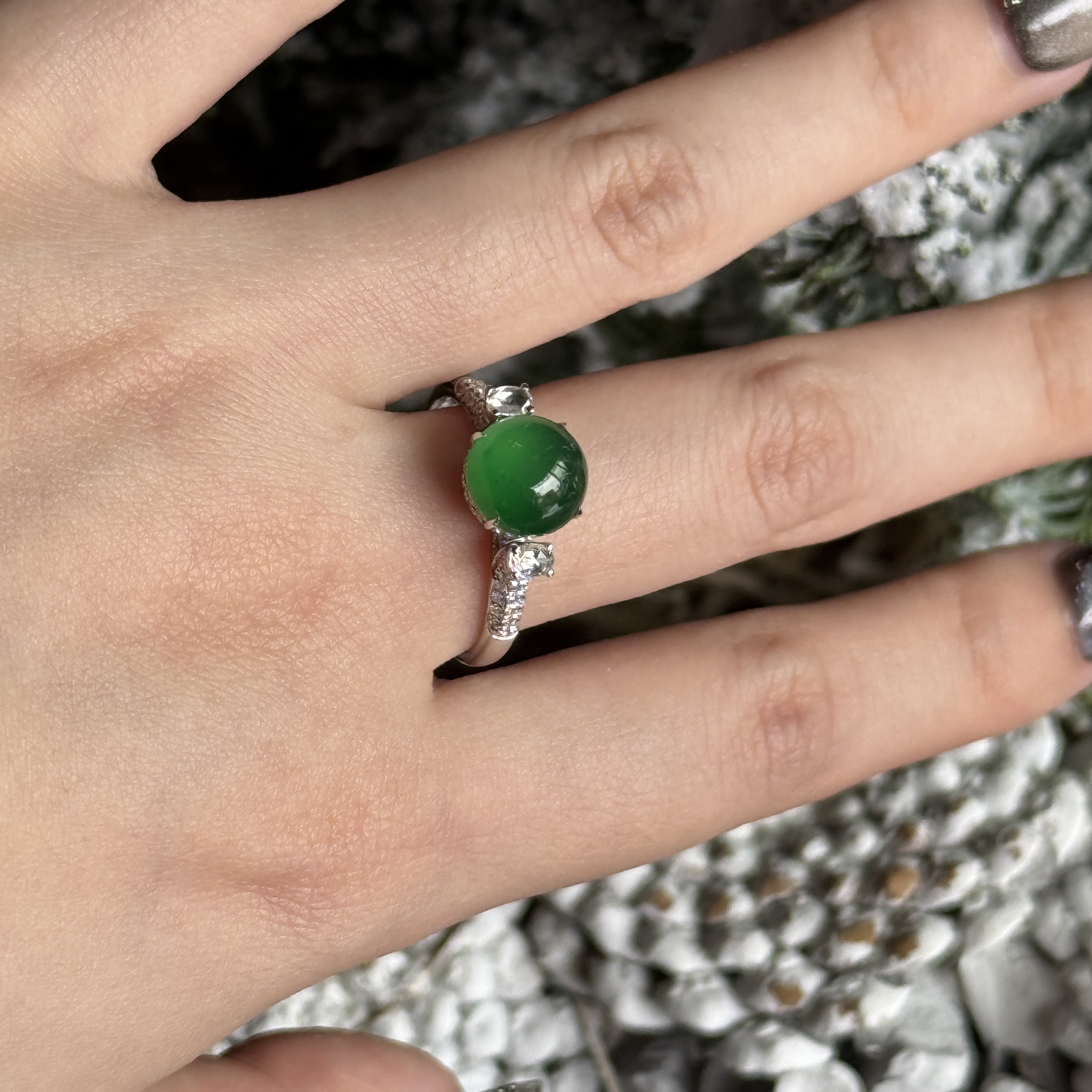 18k White Gold Green Jade Ring (PJA00641)