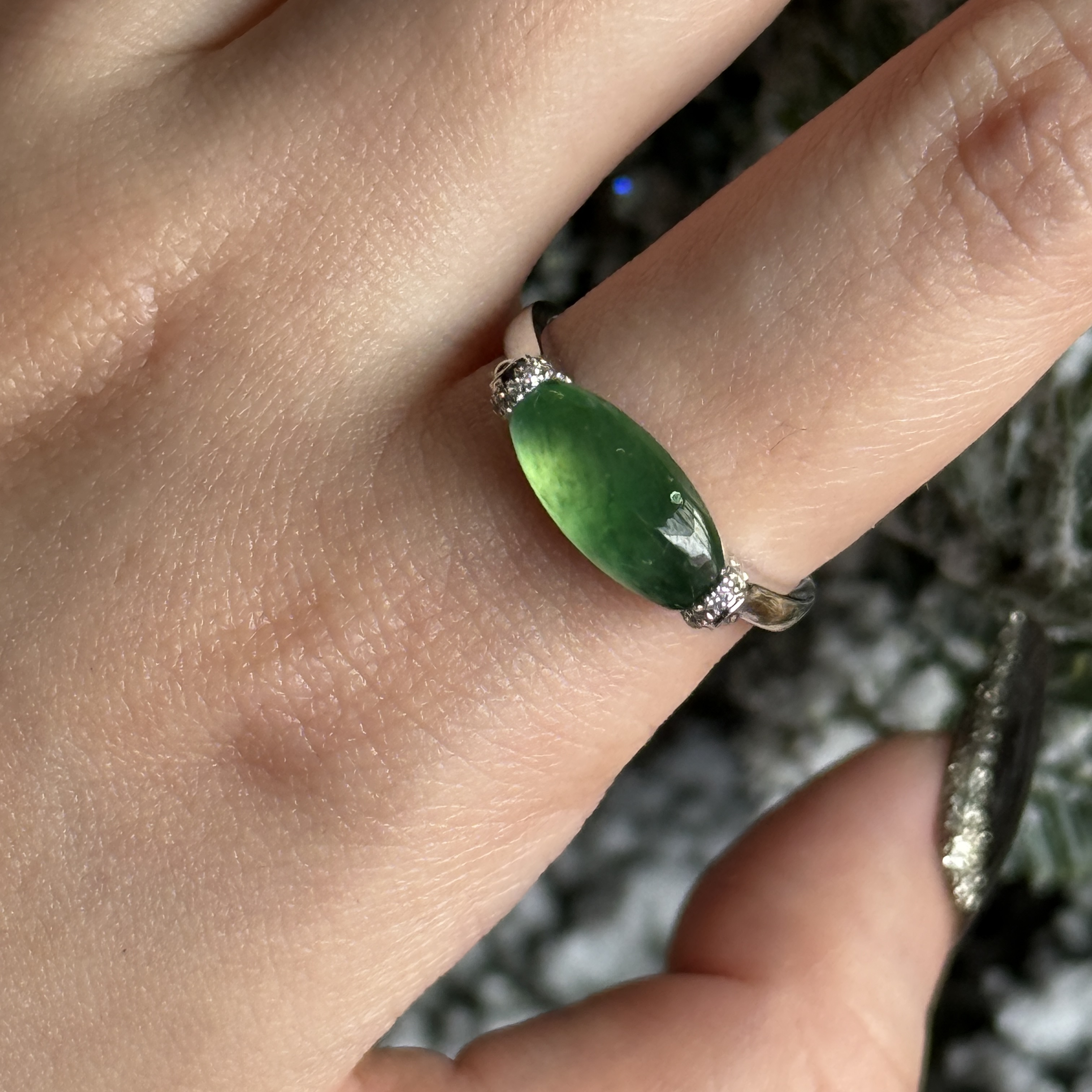 18K White Gold Green Jade Ring (PJA00754)