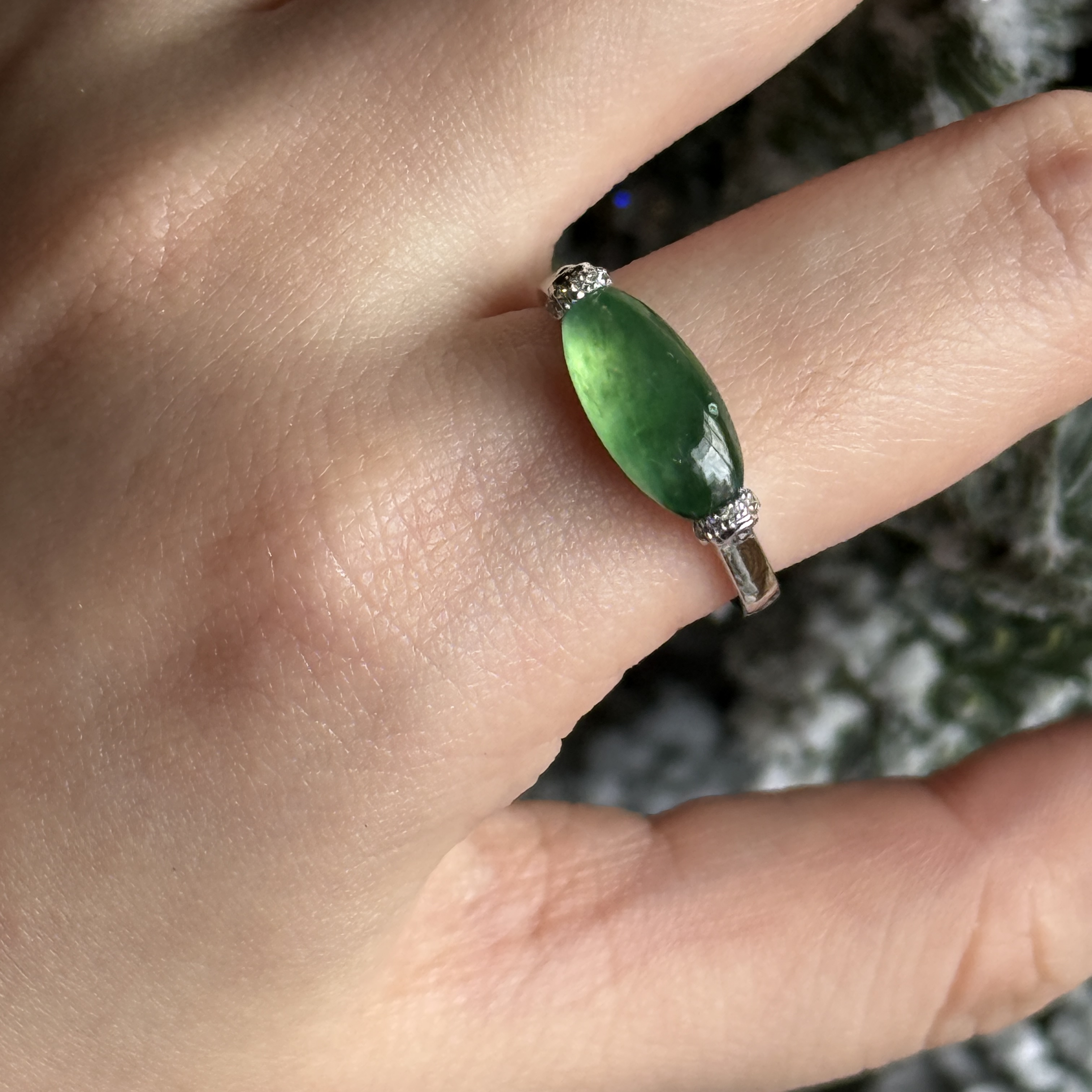 18K White Gold Green Jade Ring (PJA00754)