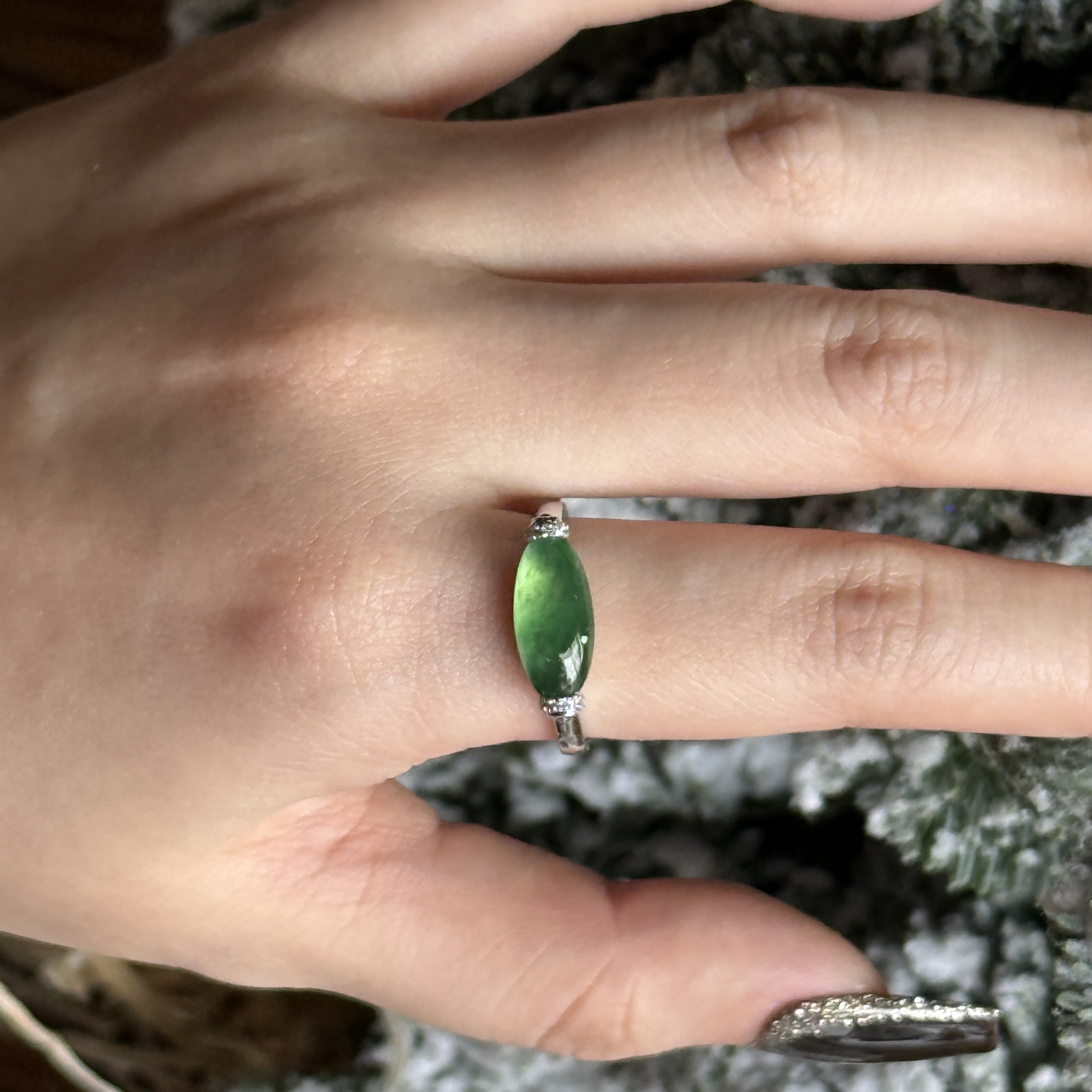 18K White Gold Green Jade Ring (PJA00754)
