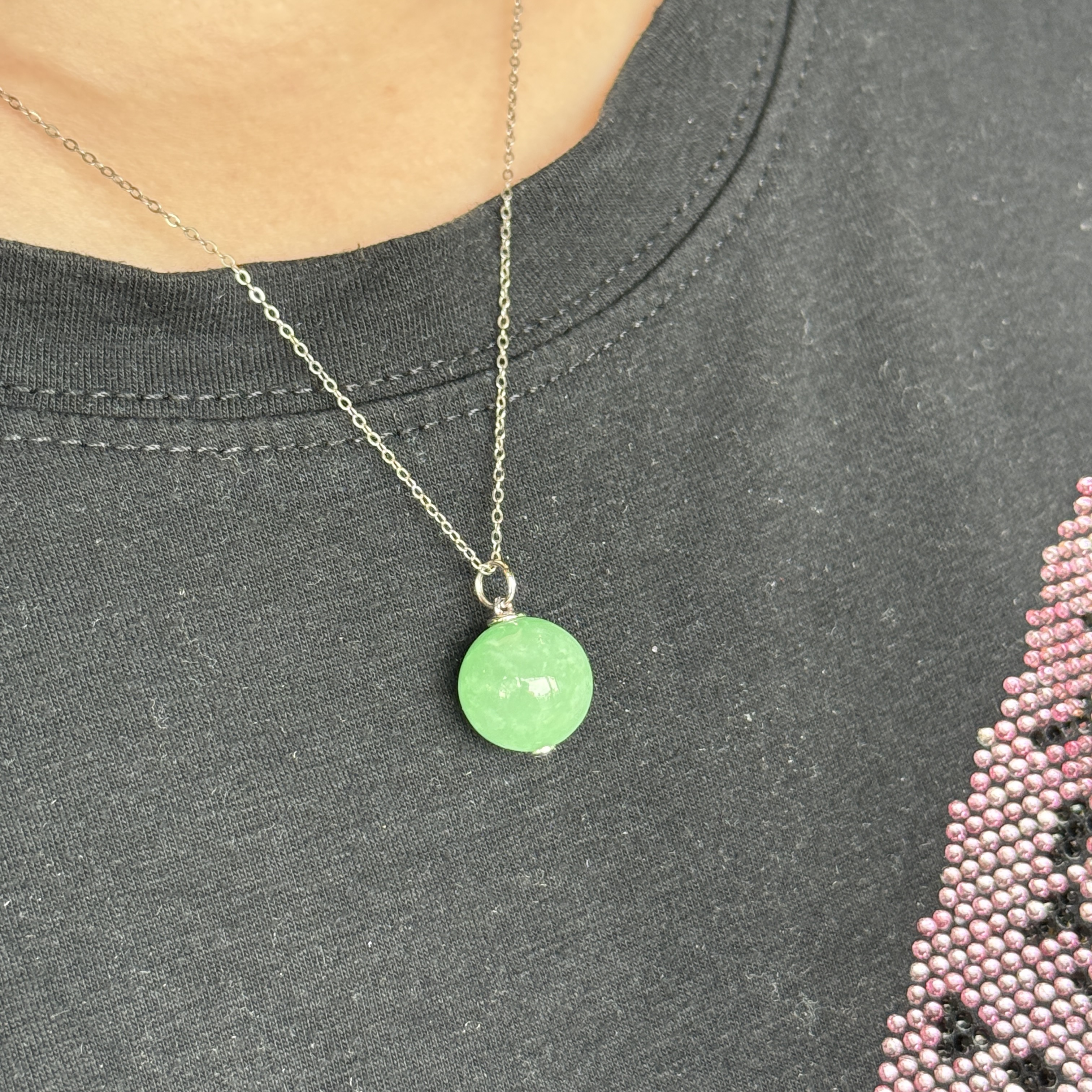 Green Jade Bead Pendant (PJA00818)