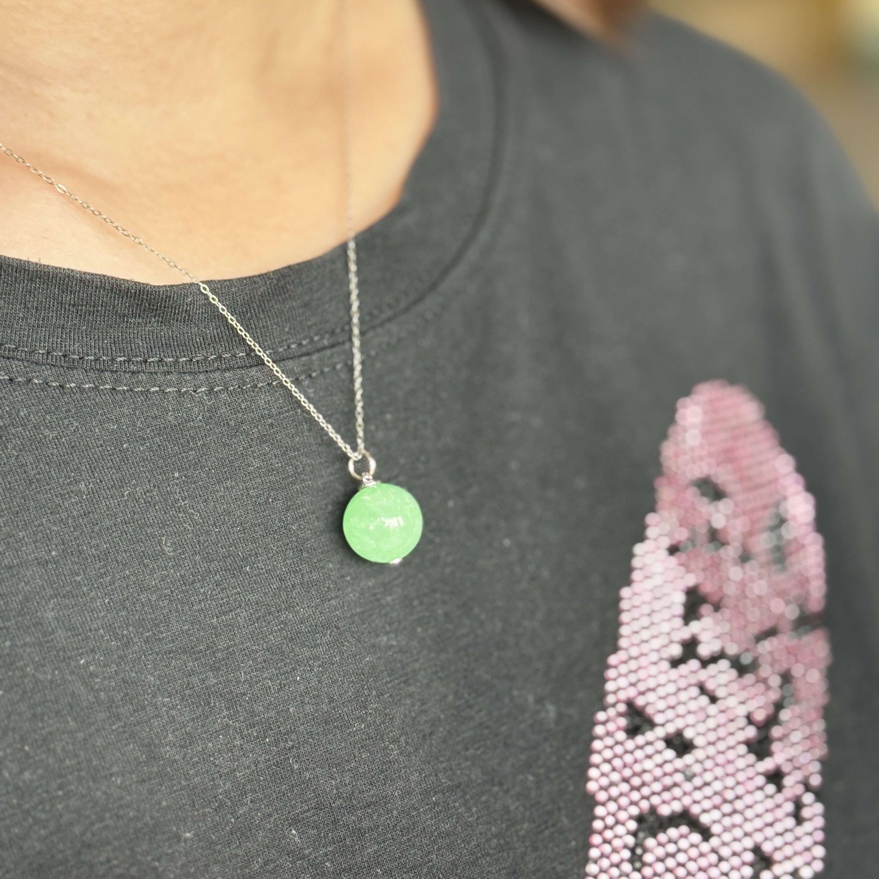 Green Jade Bead Pendant (PJA00818)