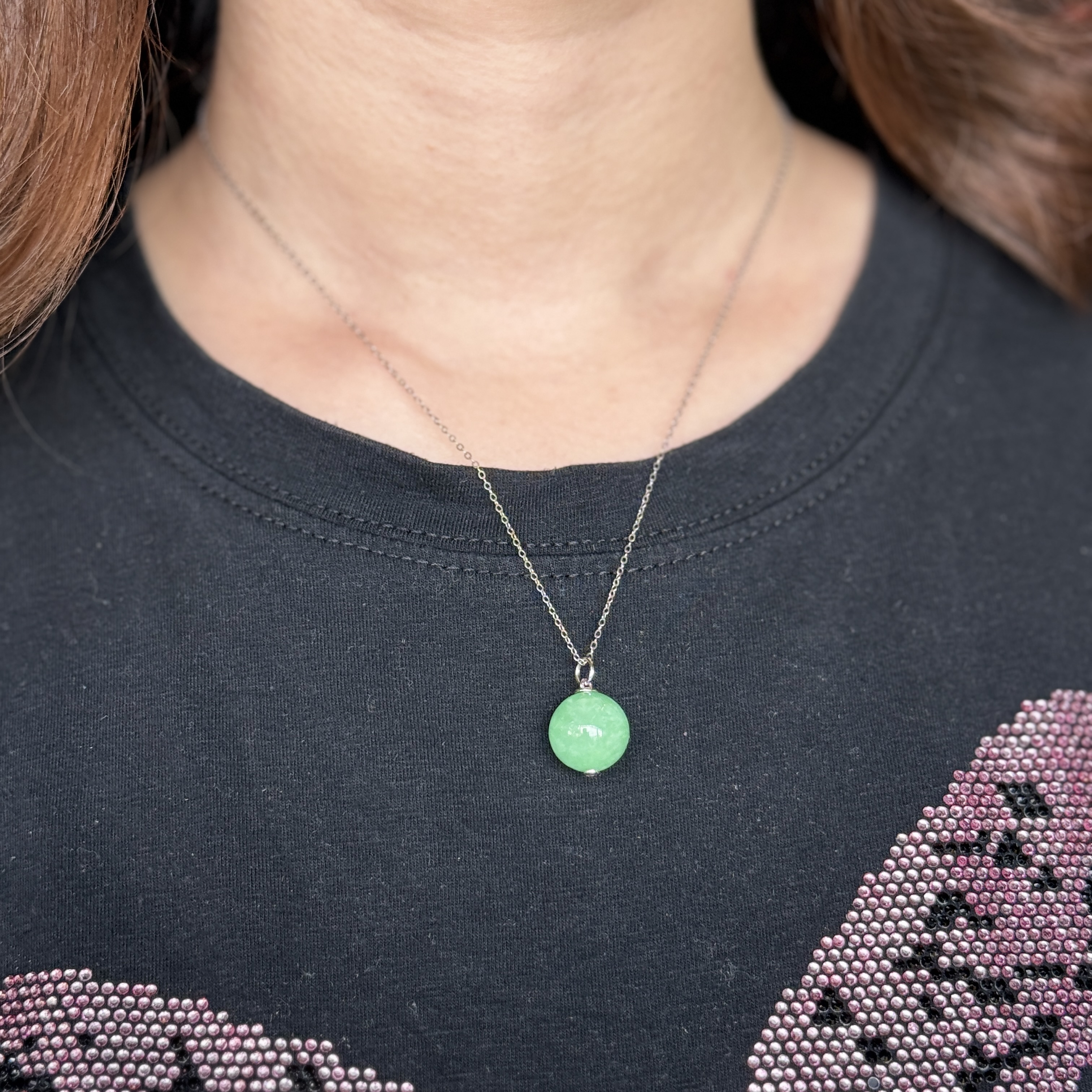 Green Jade Bead Pendant (PJA00818)