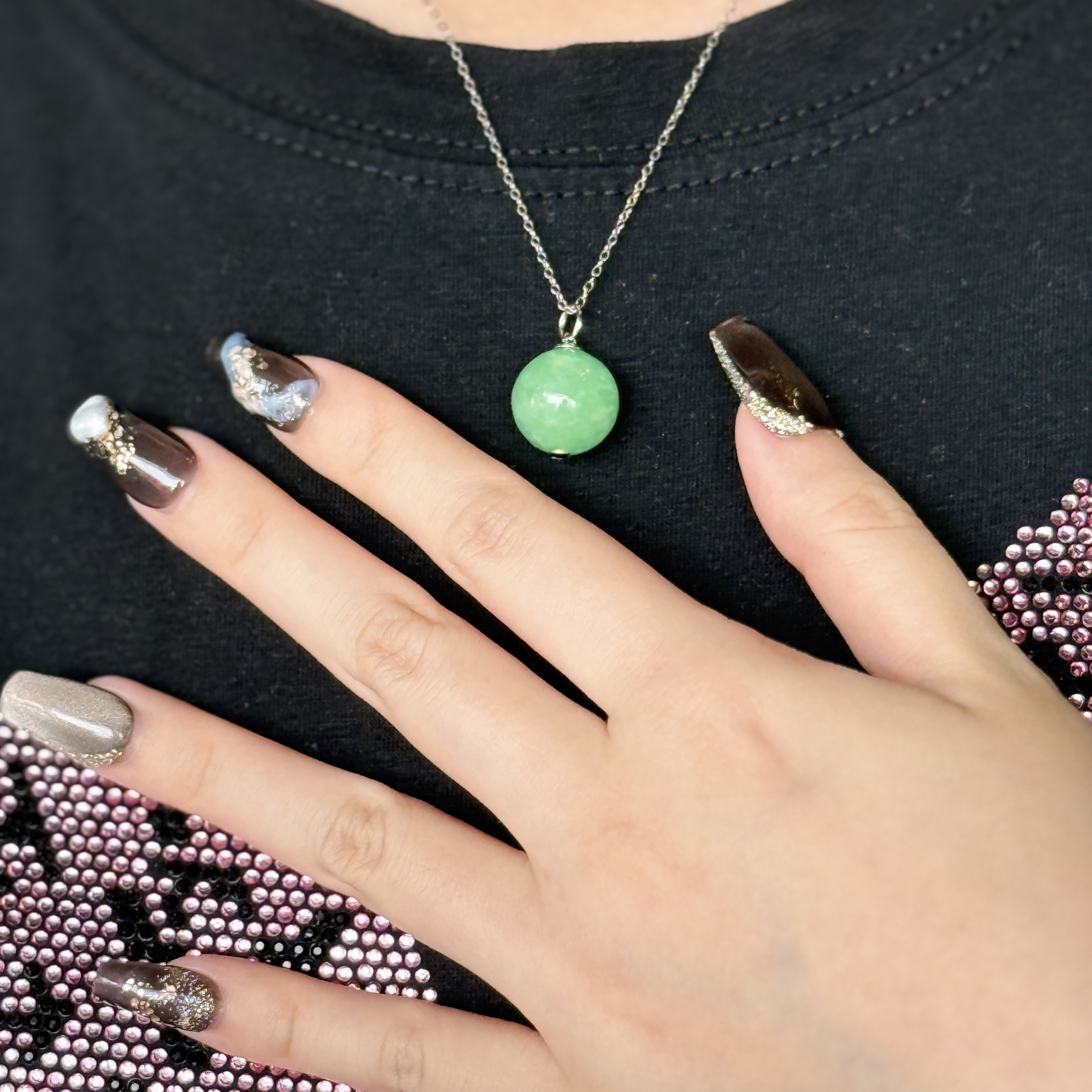 Green Jade Bead Pendant (PJA00818)