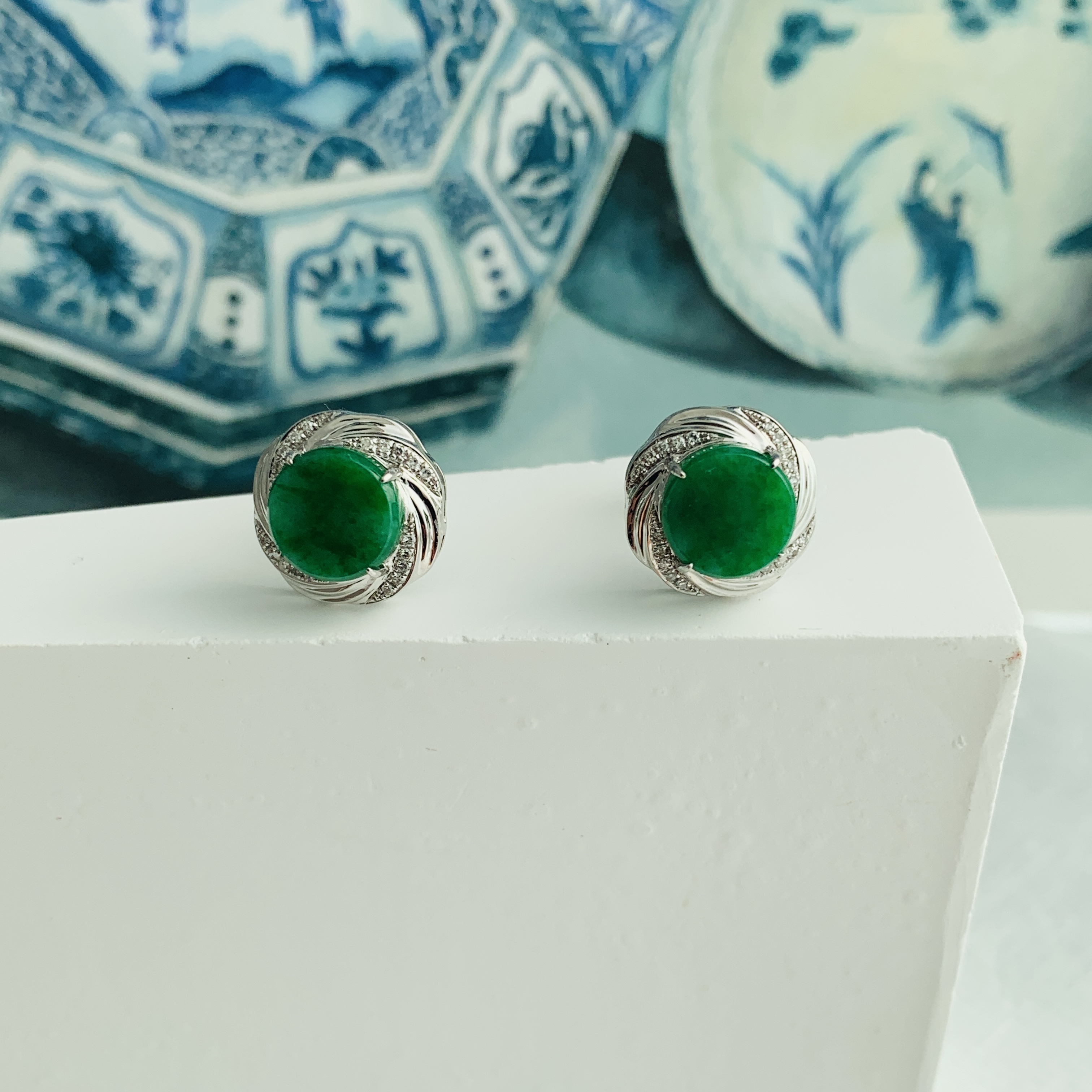 Green Round Jade Earrings (PJA00634)