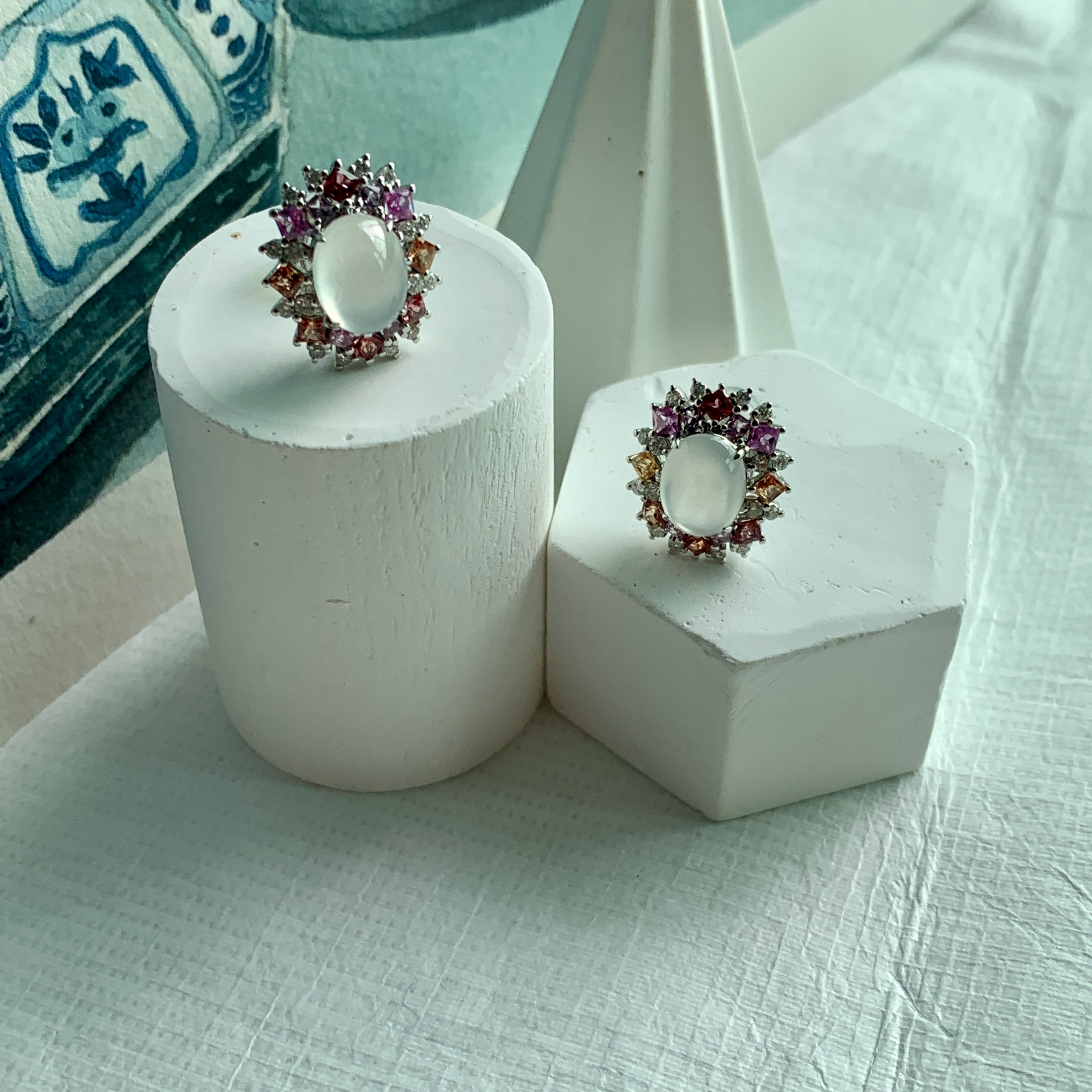 18K Icy Colorless Jade Ear Studs (PJA00563)