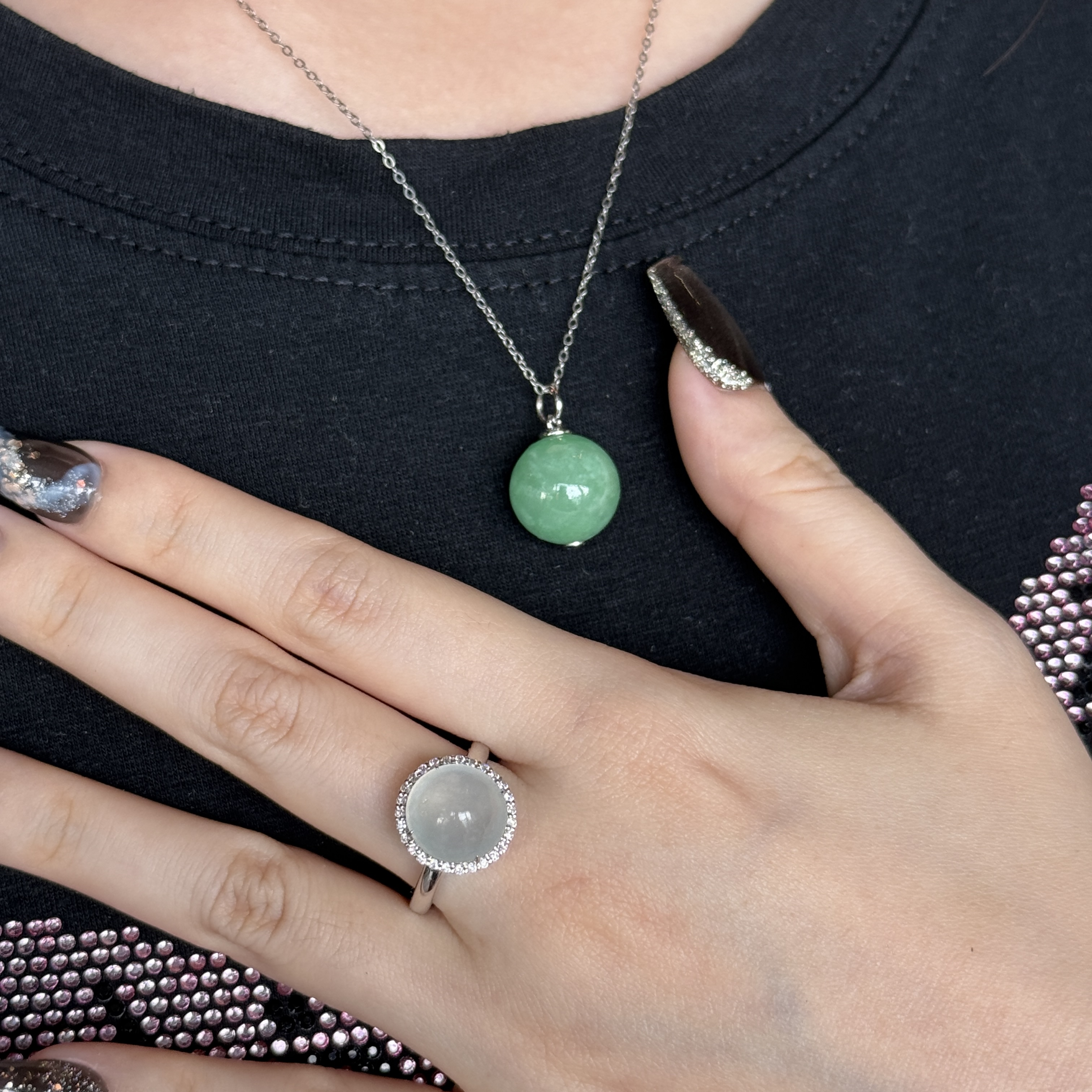 Green Jade Bead Pendant (PJA00818)