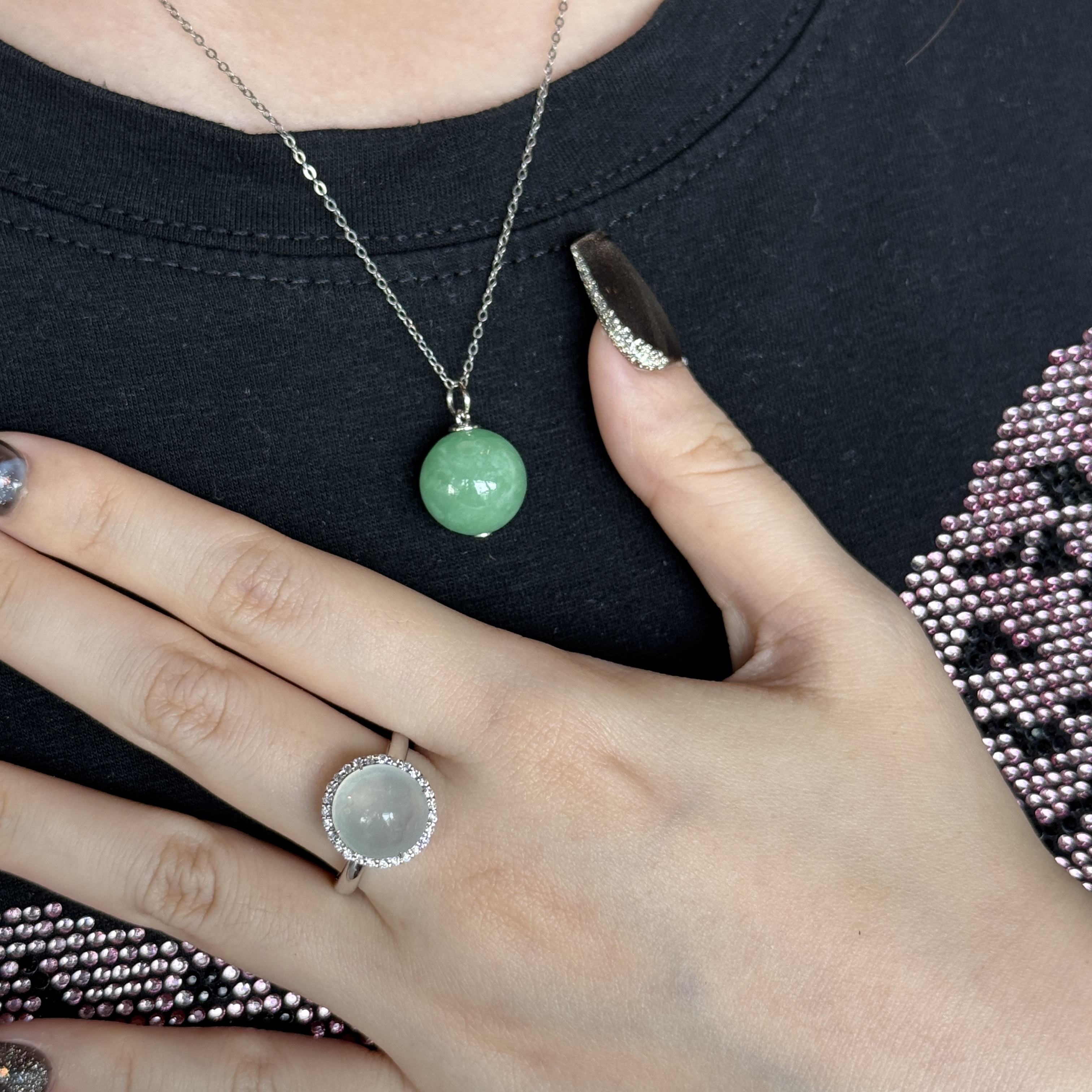 Green Jade Bead Pendant (PJA00818)