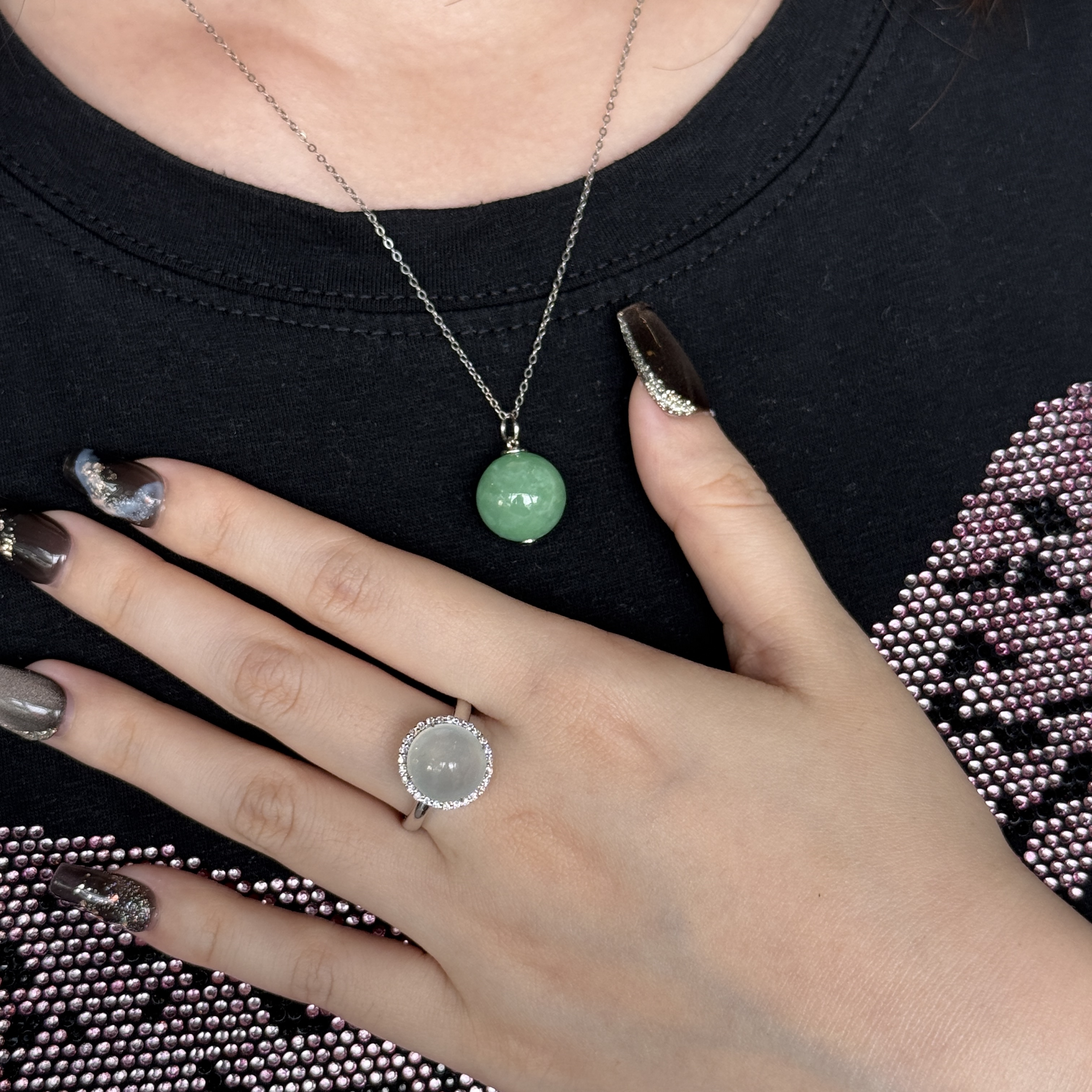 Green Jade Bead Pendant (PJA00818)