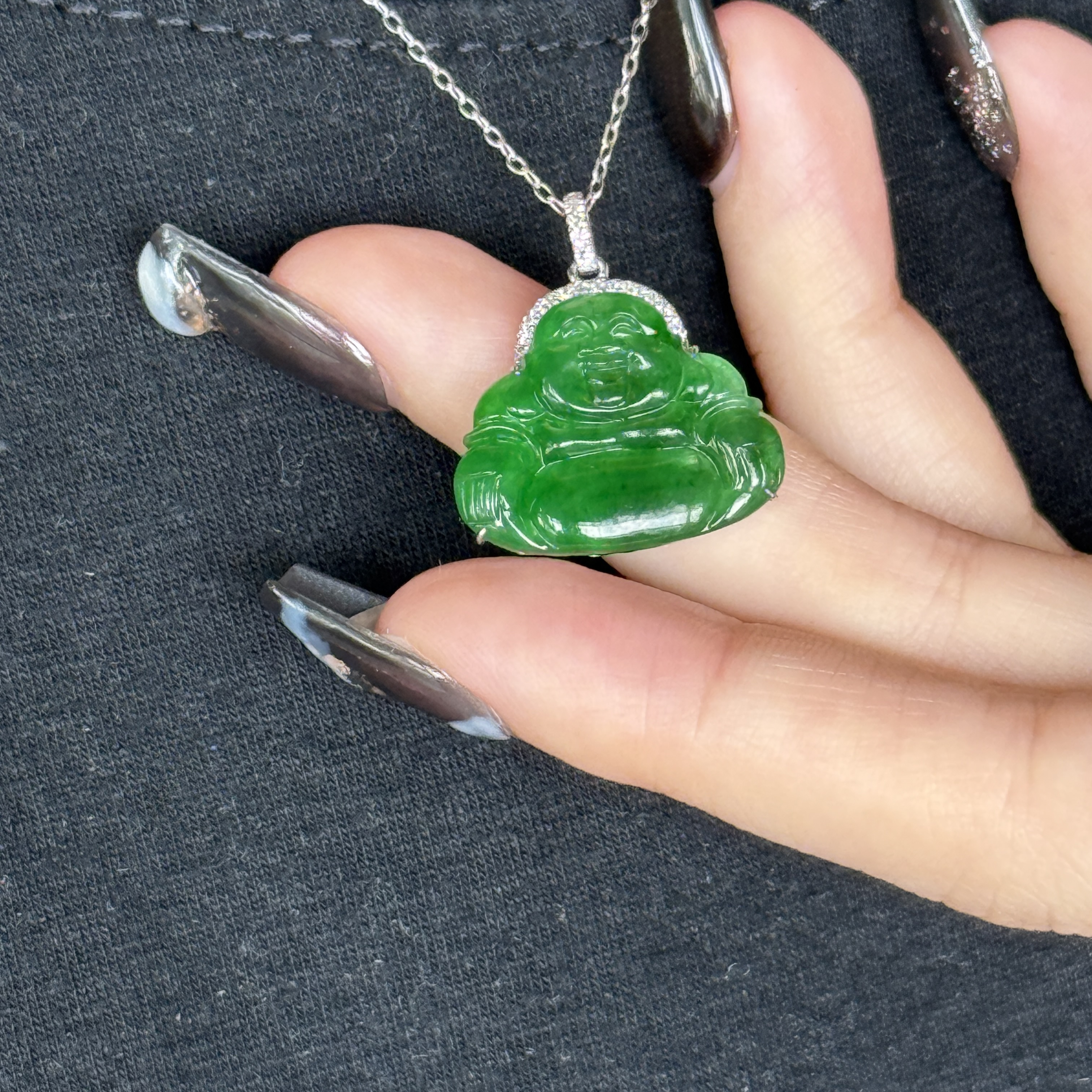 Green Laughing Buddha Jade Pendant (PJA00552)