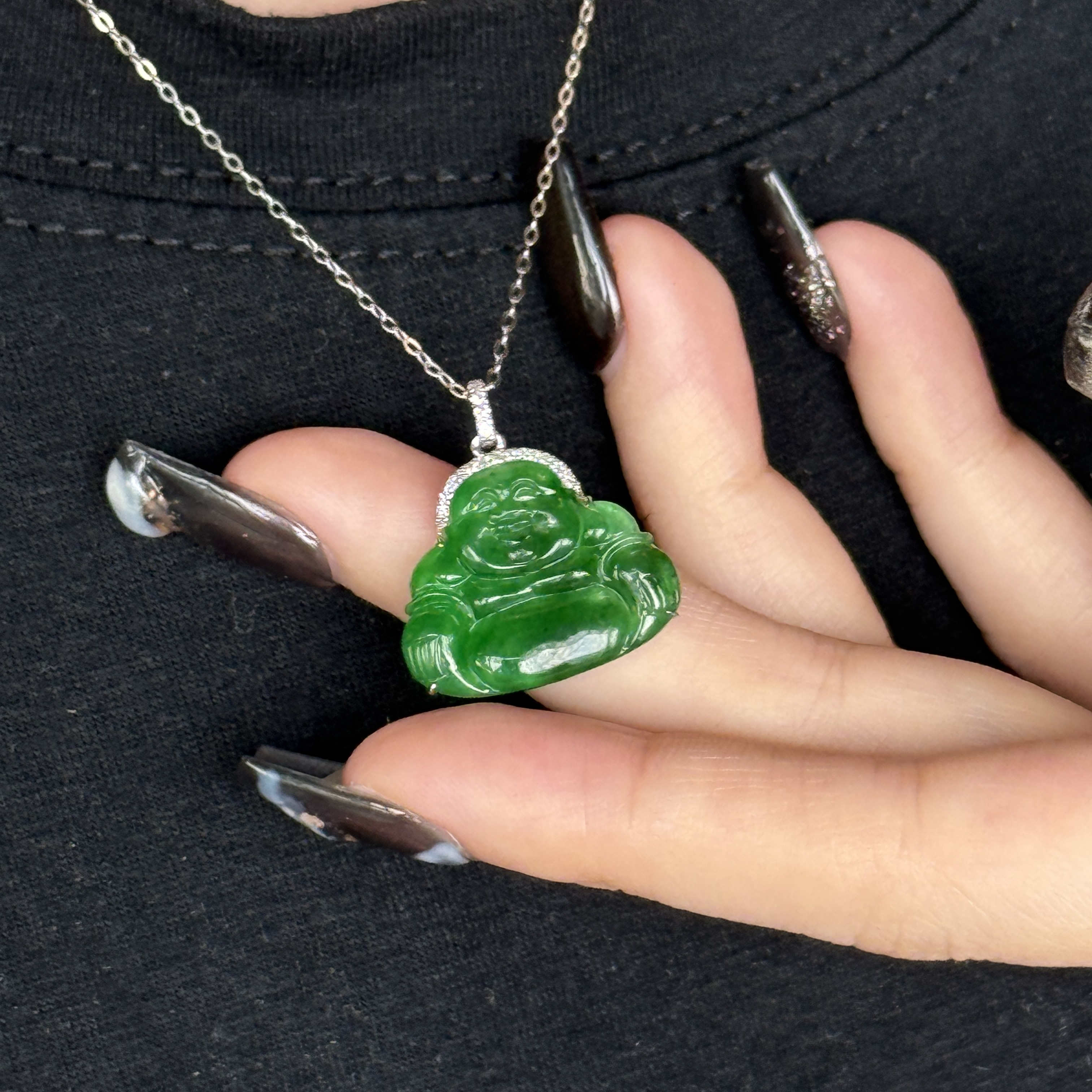 Green Laughing Buddha Jade Pendant (PJA00552)