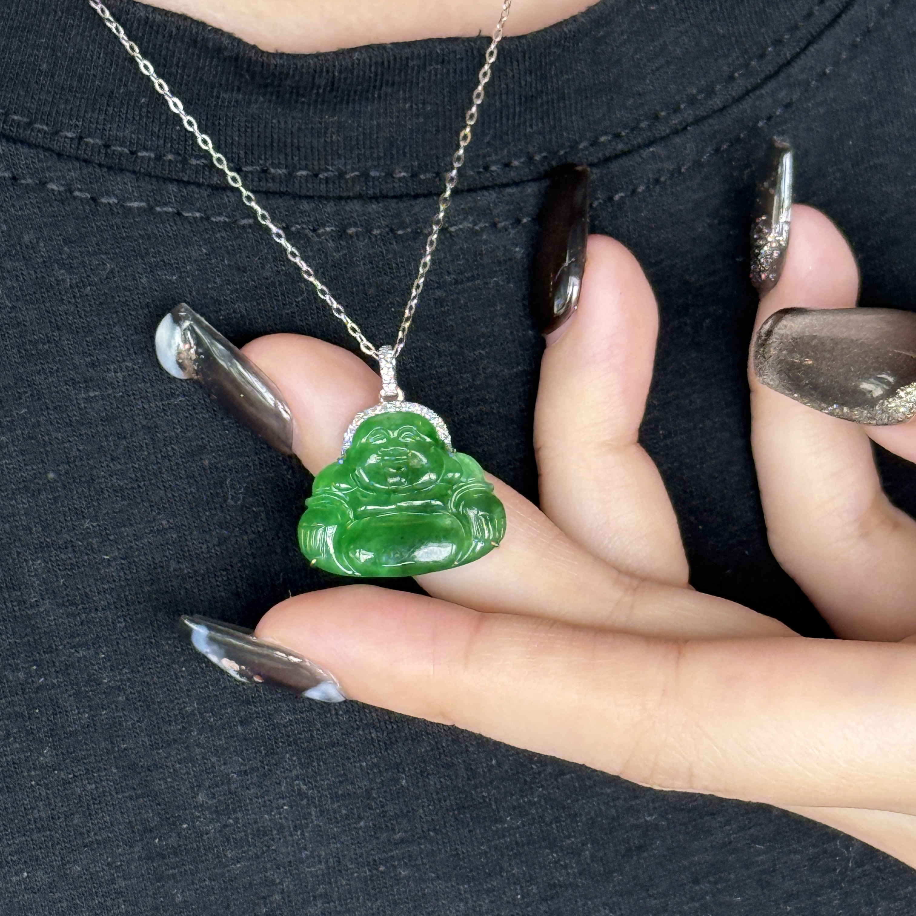 Green Laughing Buddha Jade Pendant (PJA00552)