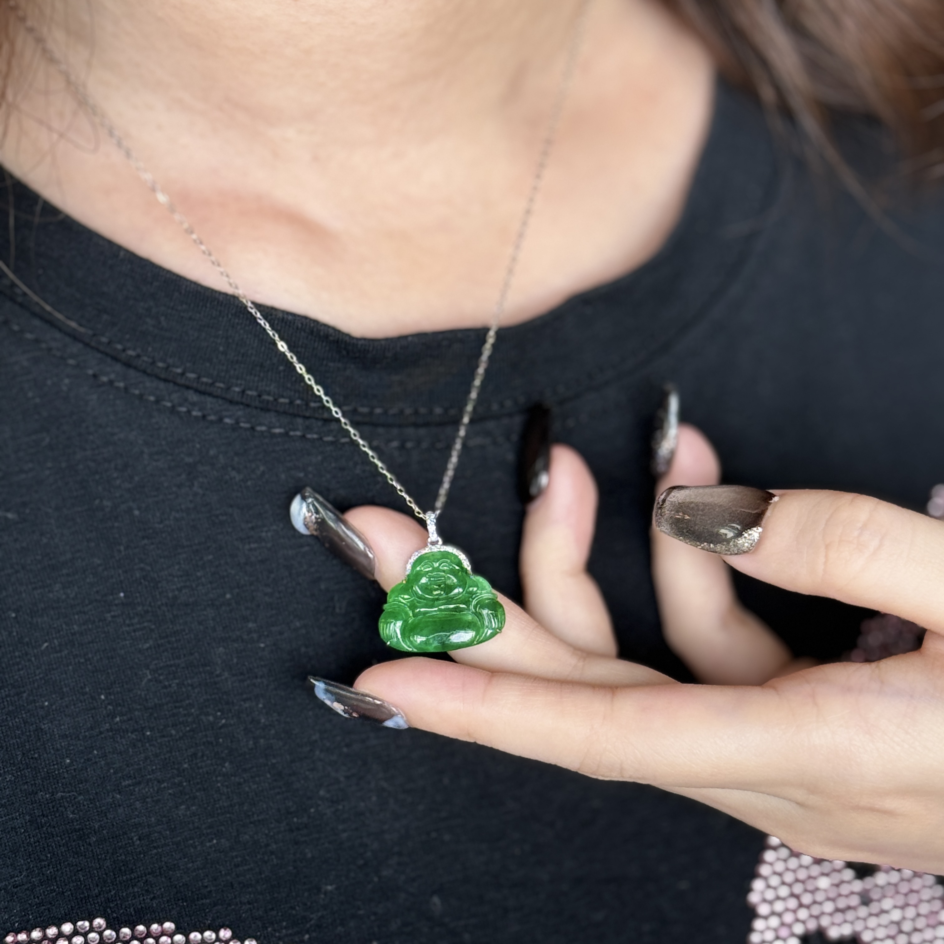 Green Laughing Buddha Jade Pendant (PJA00552)