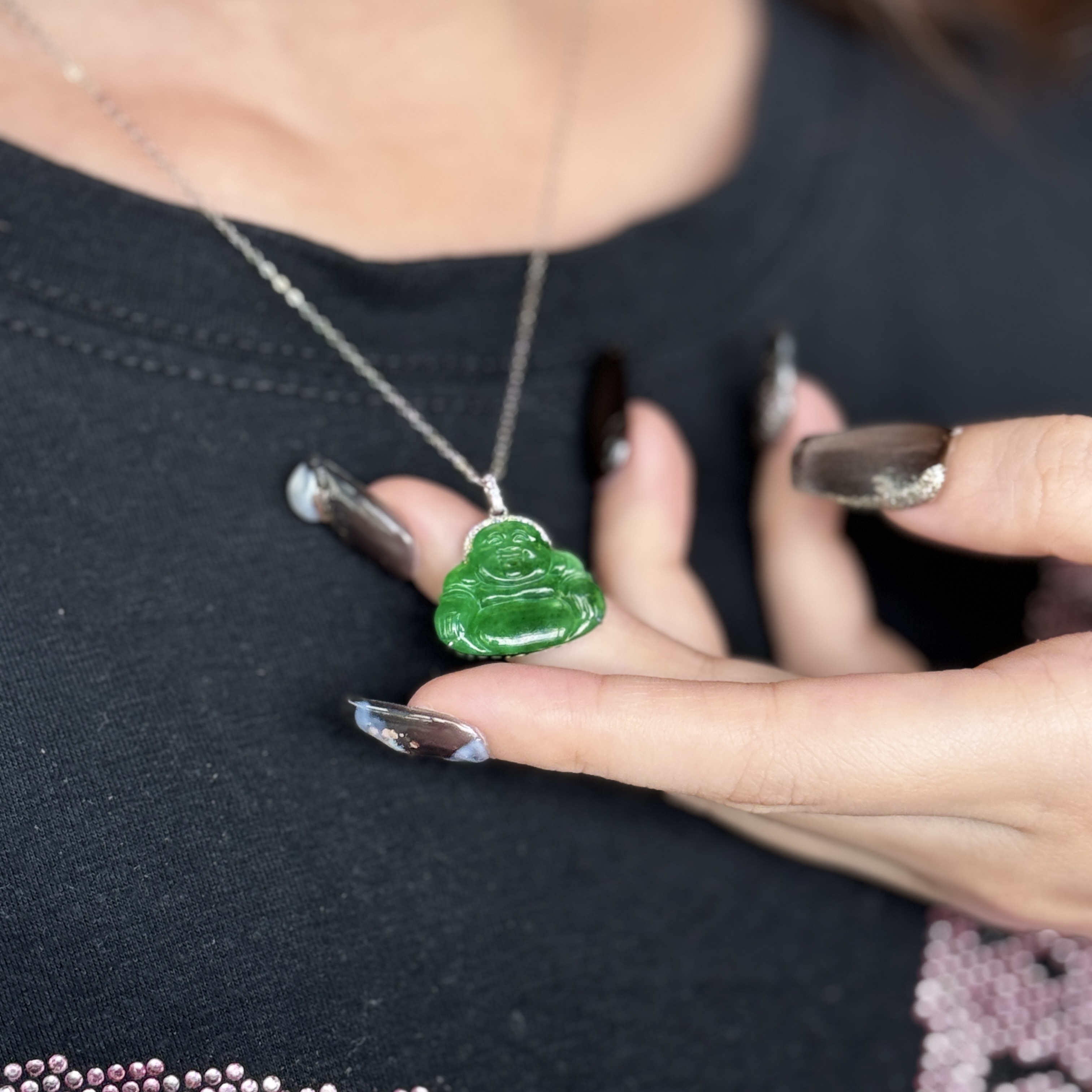 Green Laughing Buddha Jade Pendant (PJA00552)