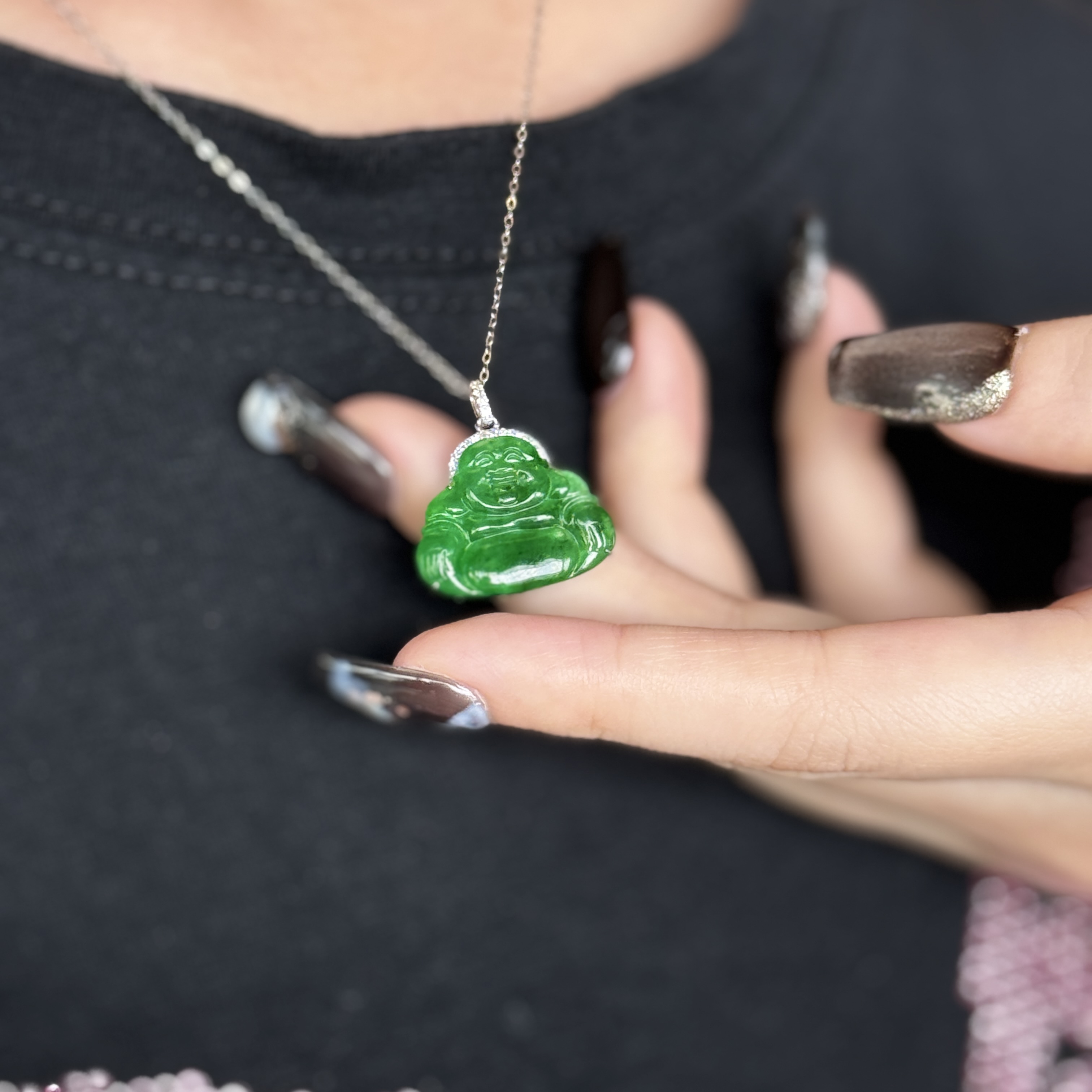 Green Laughing Buddha Jade Pendant (PJA00552)