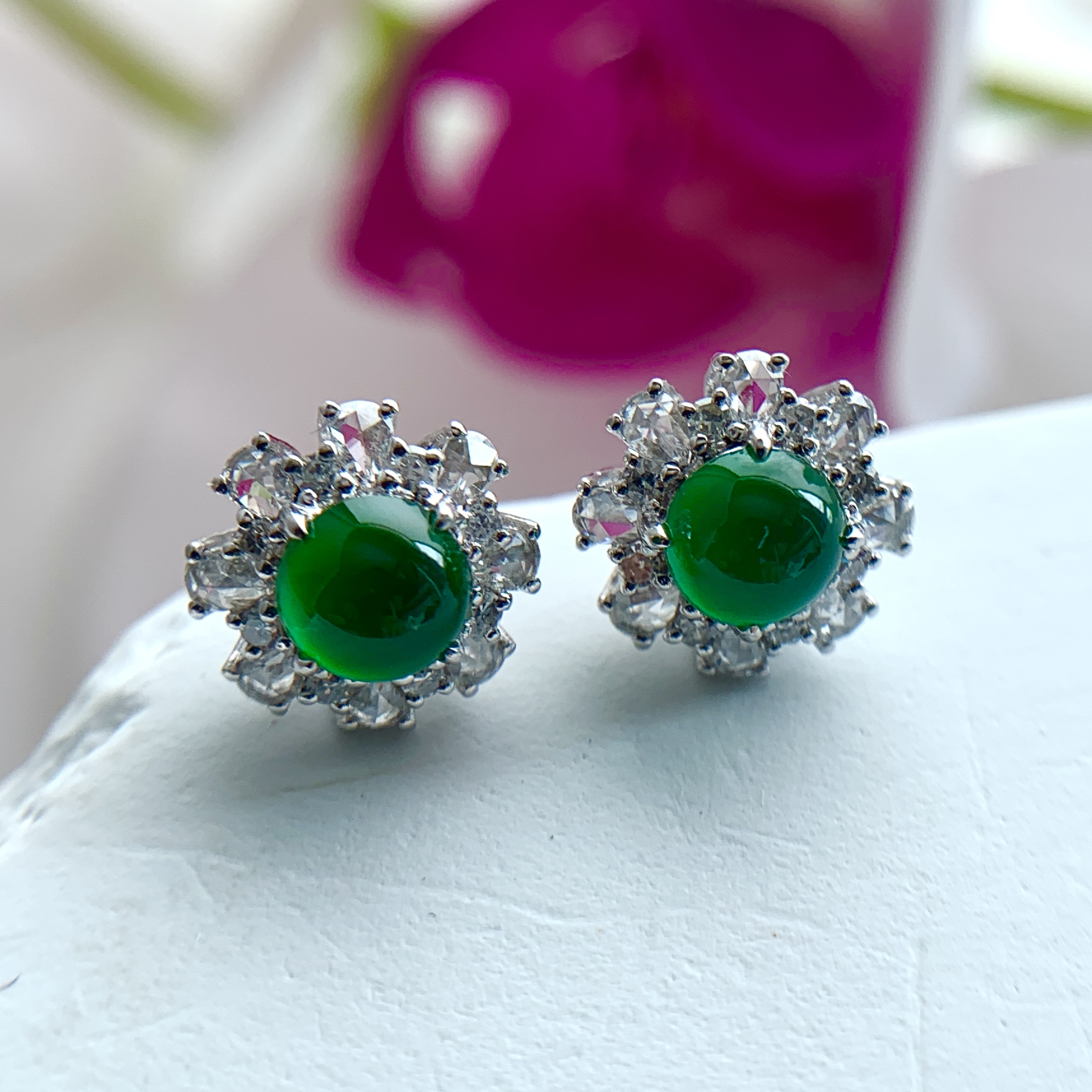 18K White Gold Green Jade Earrings (PJA00633)
