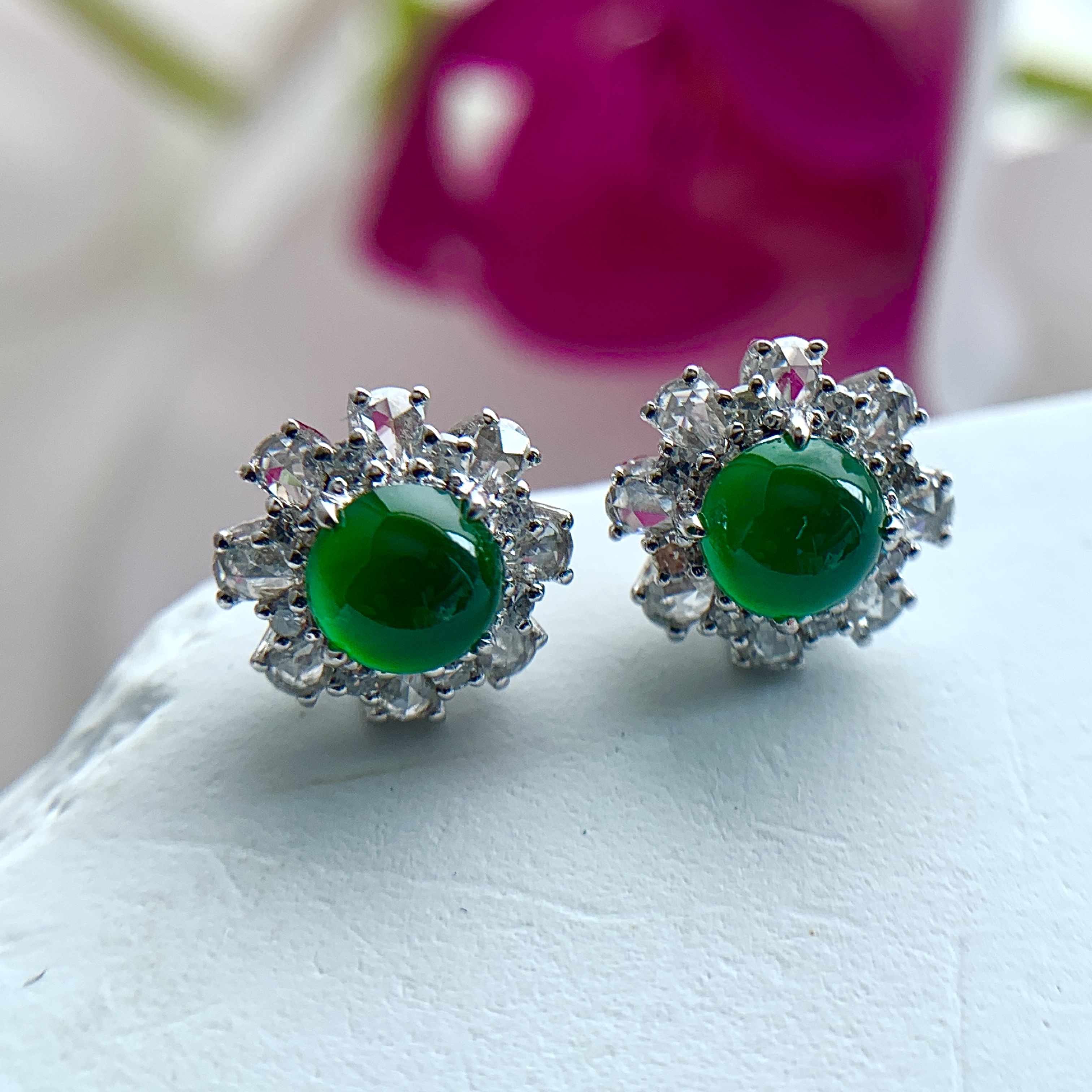 18K White Gold Green Jade Earrings (PJA00633)