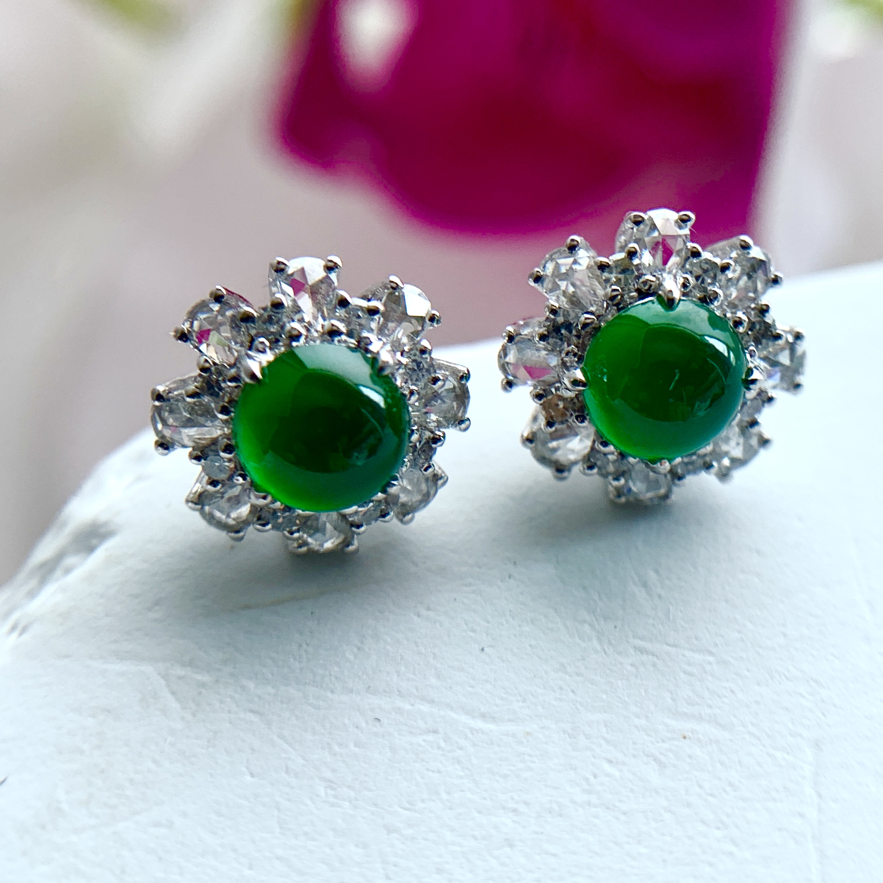 18K White Gold Green Jade Earrings (PJA00633)