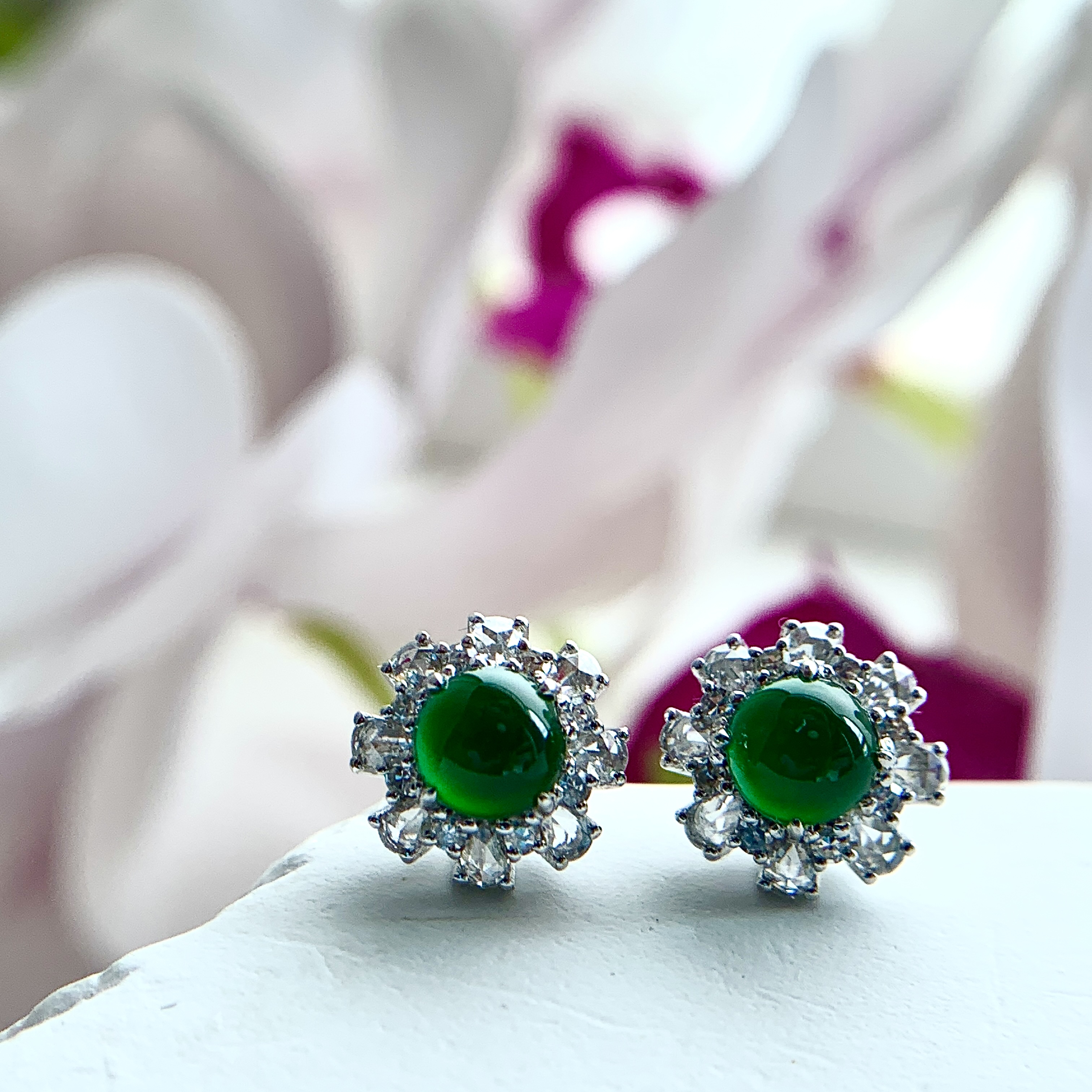 18K White Gold Green Jade Earrings (PJA00633)