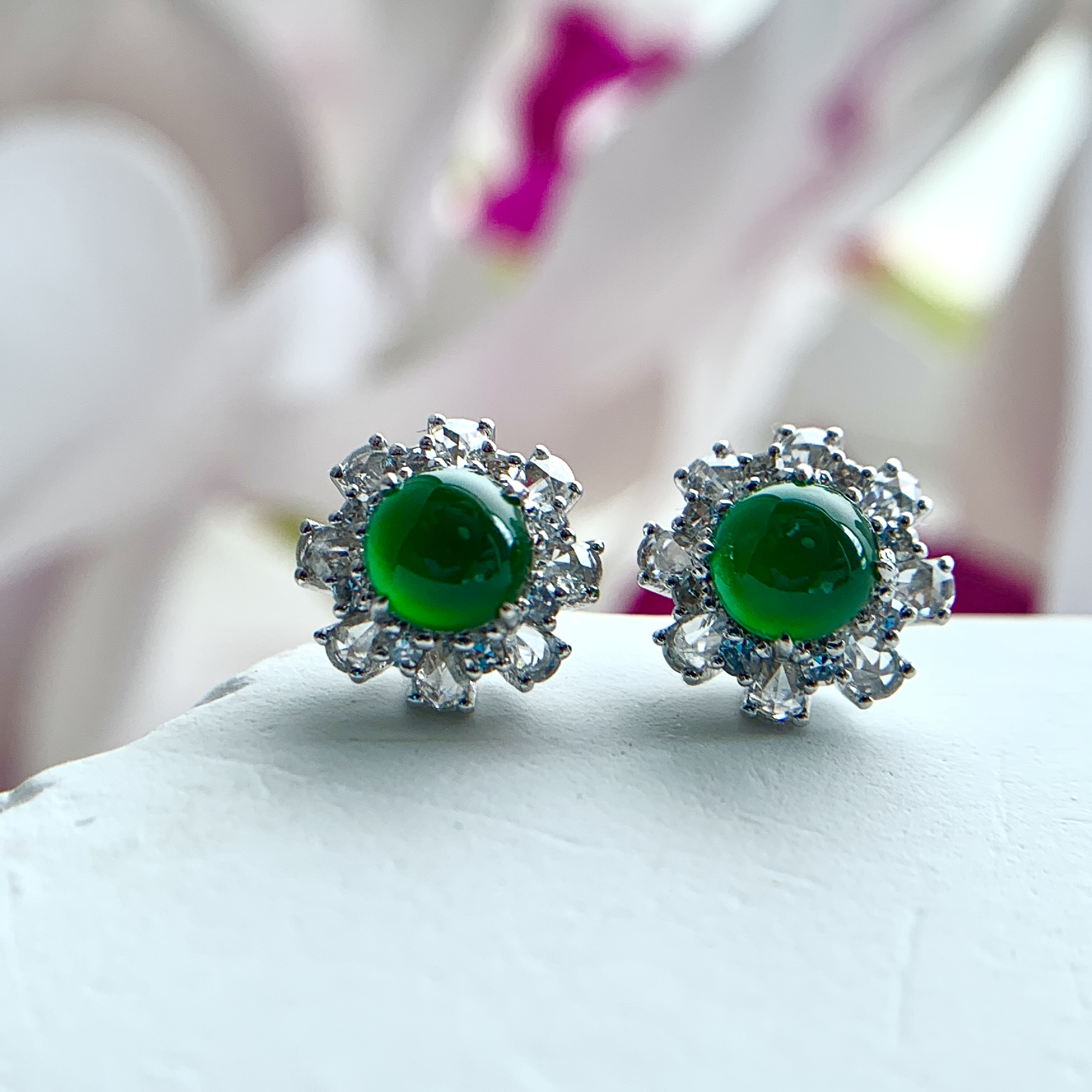 18K White Gold Green Jade Earrings (PJA00633)