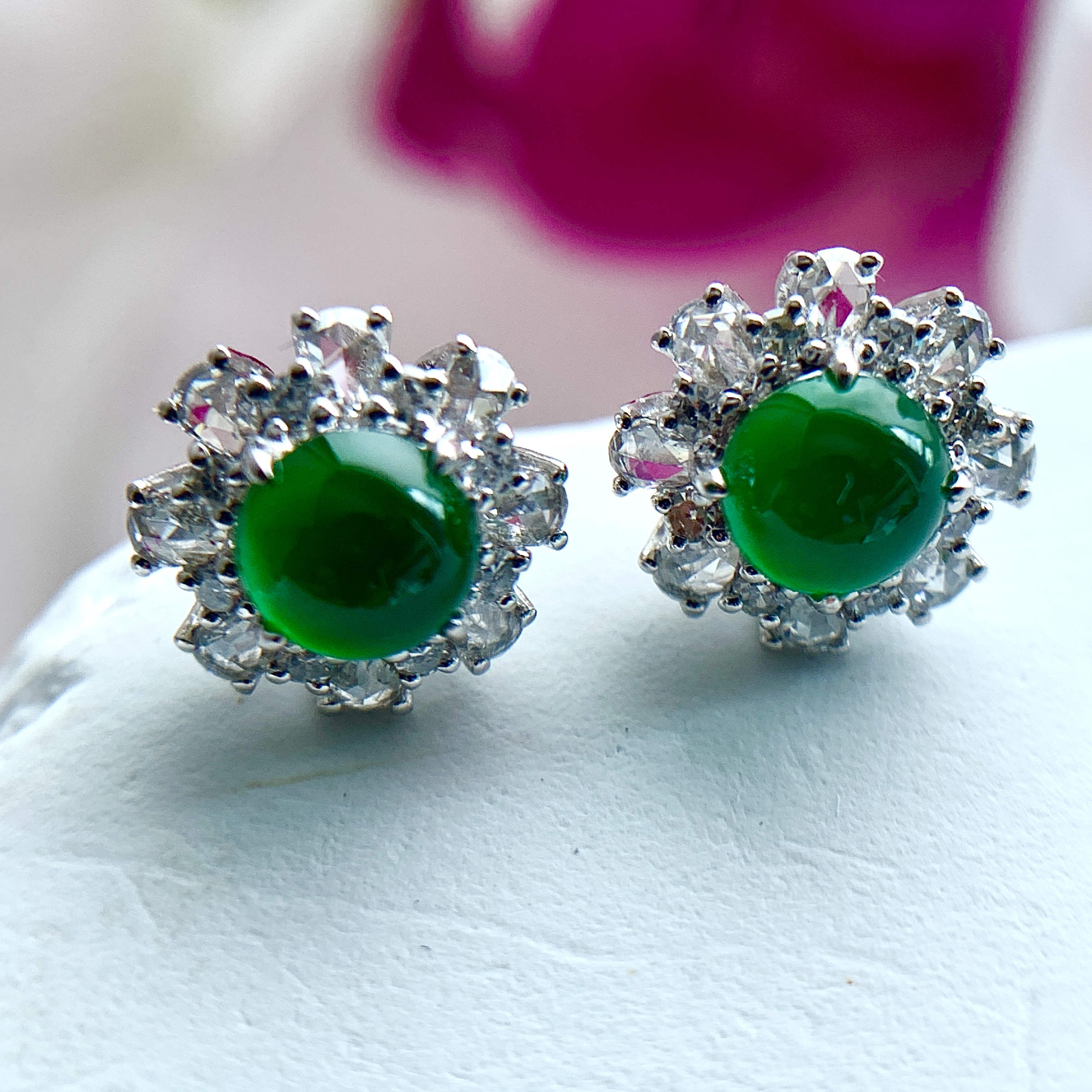 18K White Gold Green Jade Earrings (PJA00633)