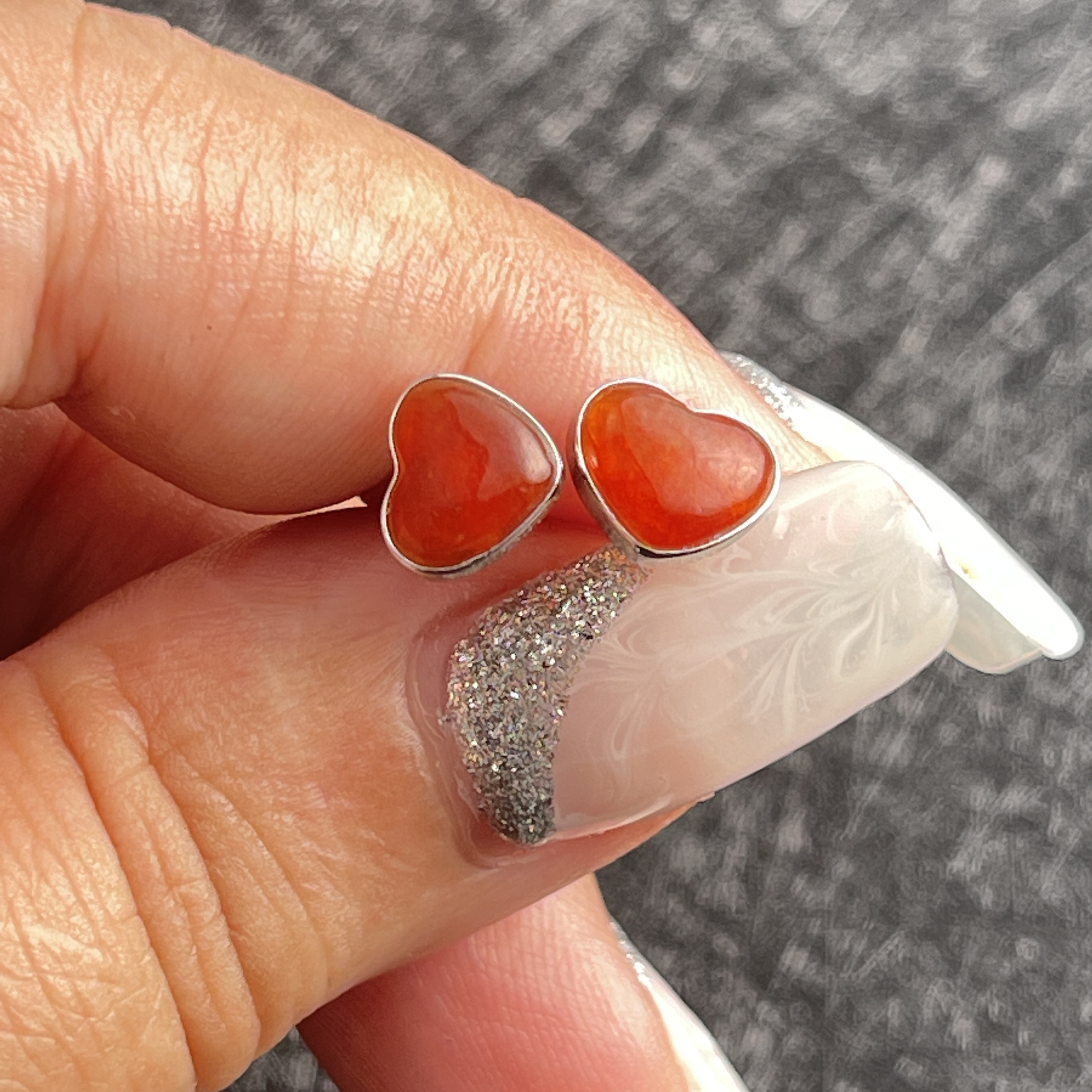 Red Jade Heart Shape Ear Studs (PJA00349)