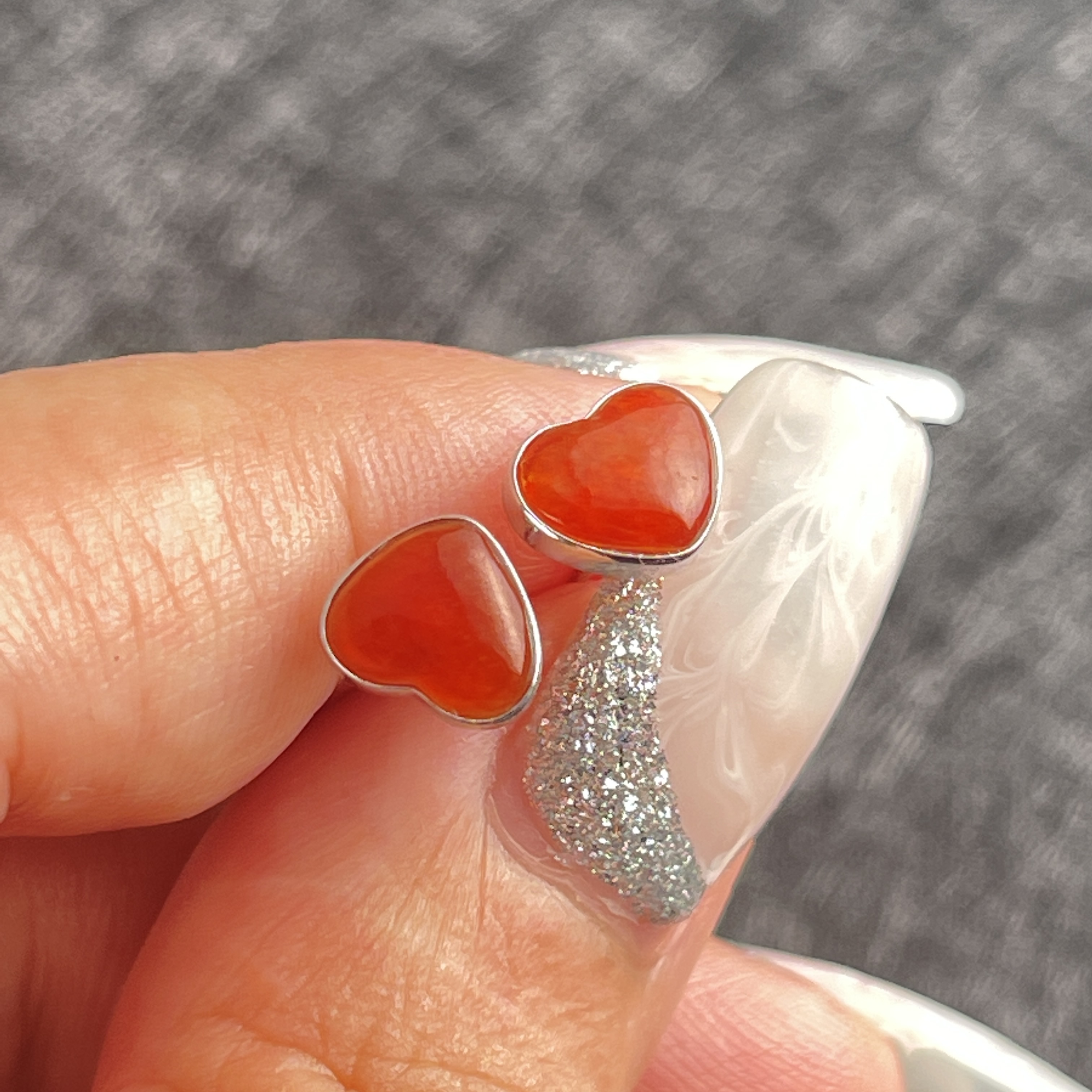 Red Jade Heart Shape Ear Studs (PJA00349)