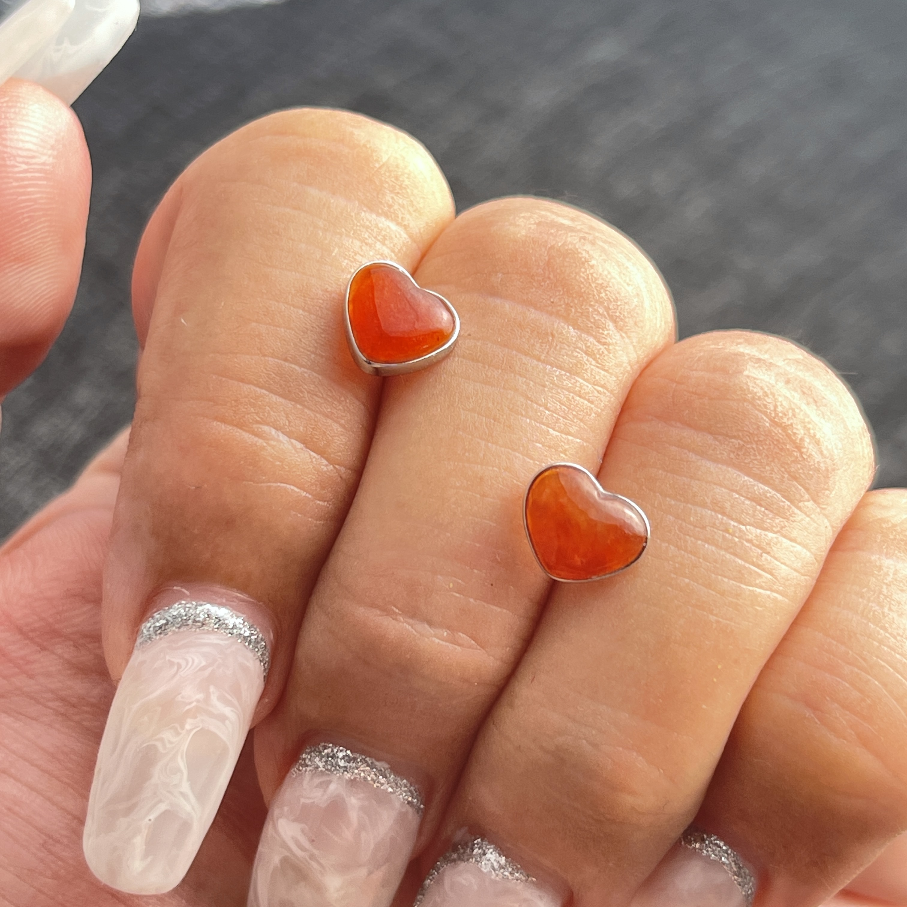 Red Jade Heart Shape Ear Studs (PJA00349)