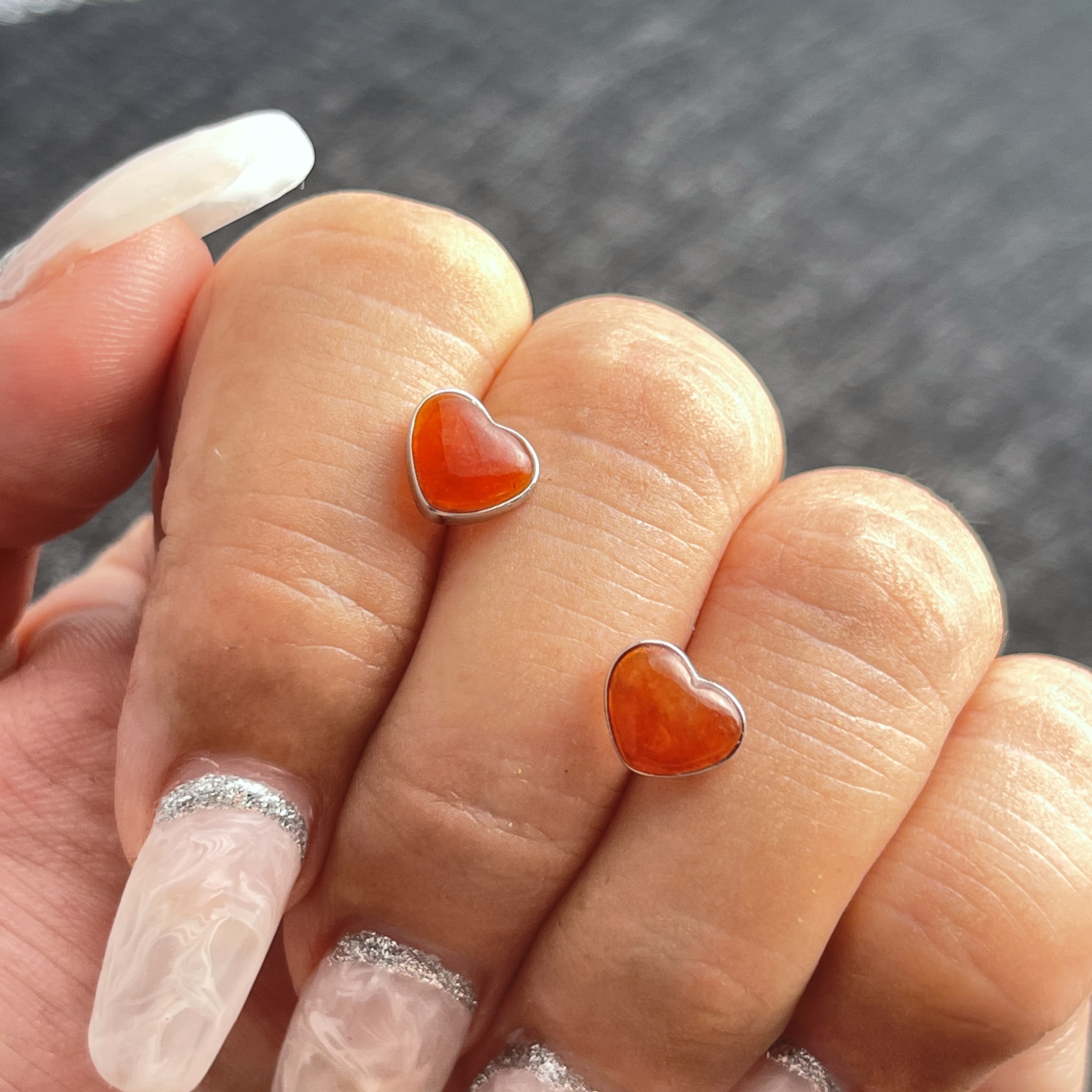 Red Jade Heart Shape Ear Studs (PJA00349)